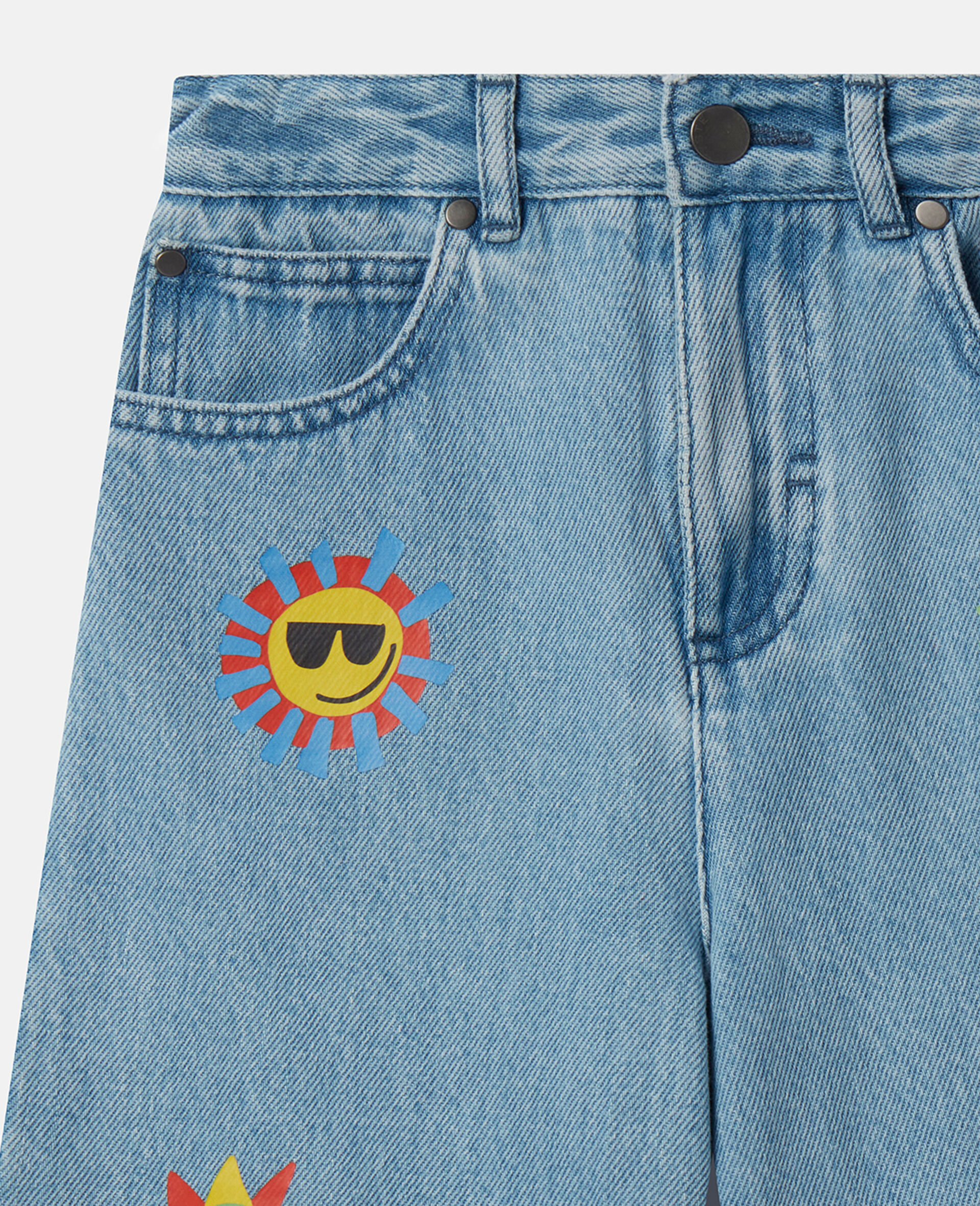 Sunshine Print Denim Shorts-Bleu-large image number 4