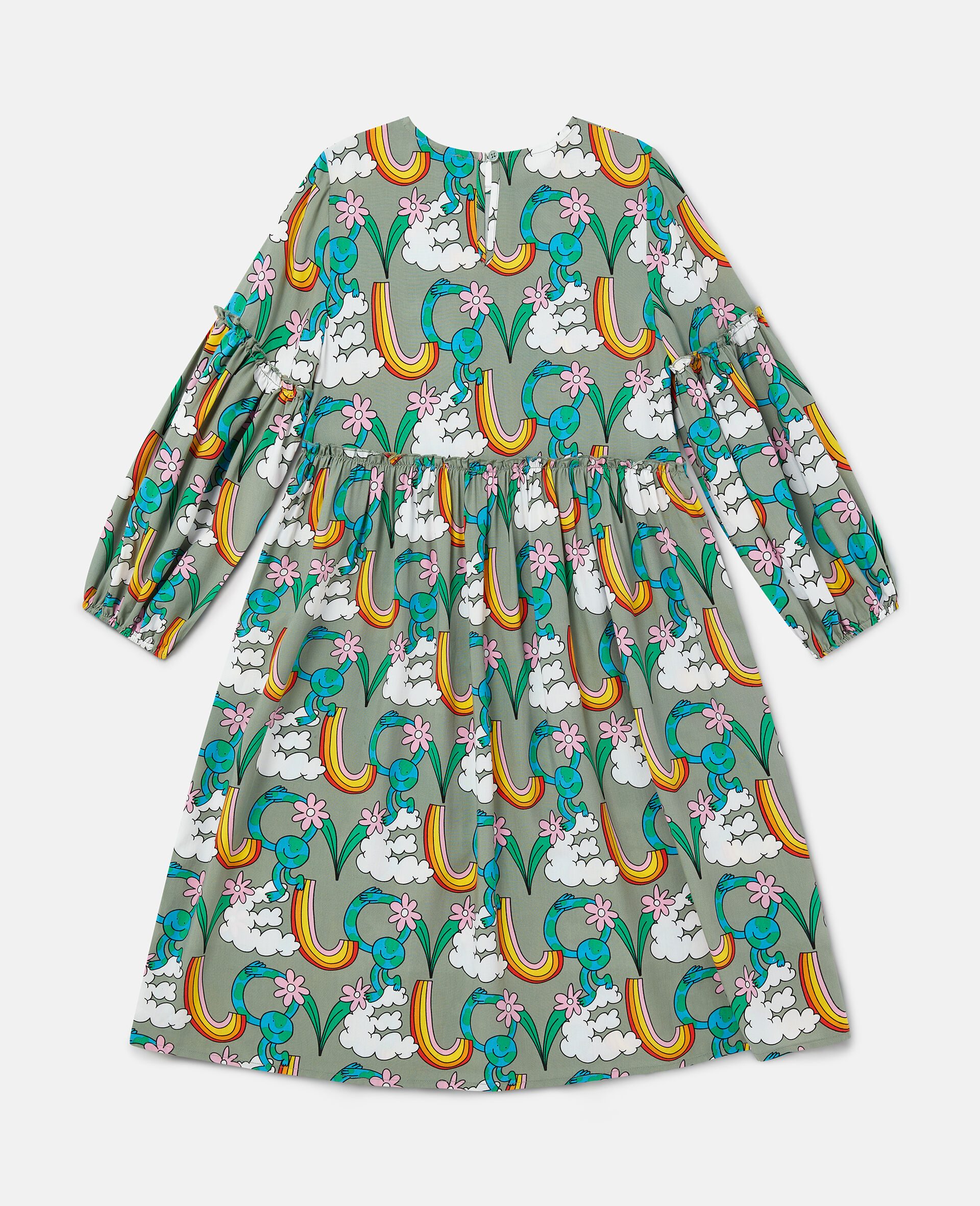 Earth Friends Print Long-Sleeve  Dress-Green-large image number 2