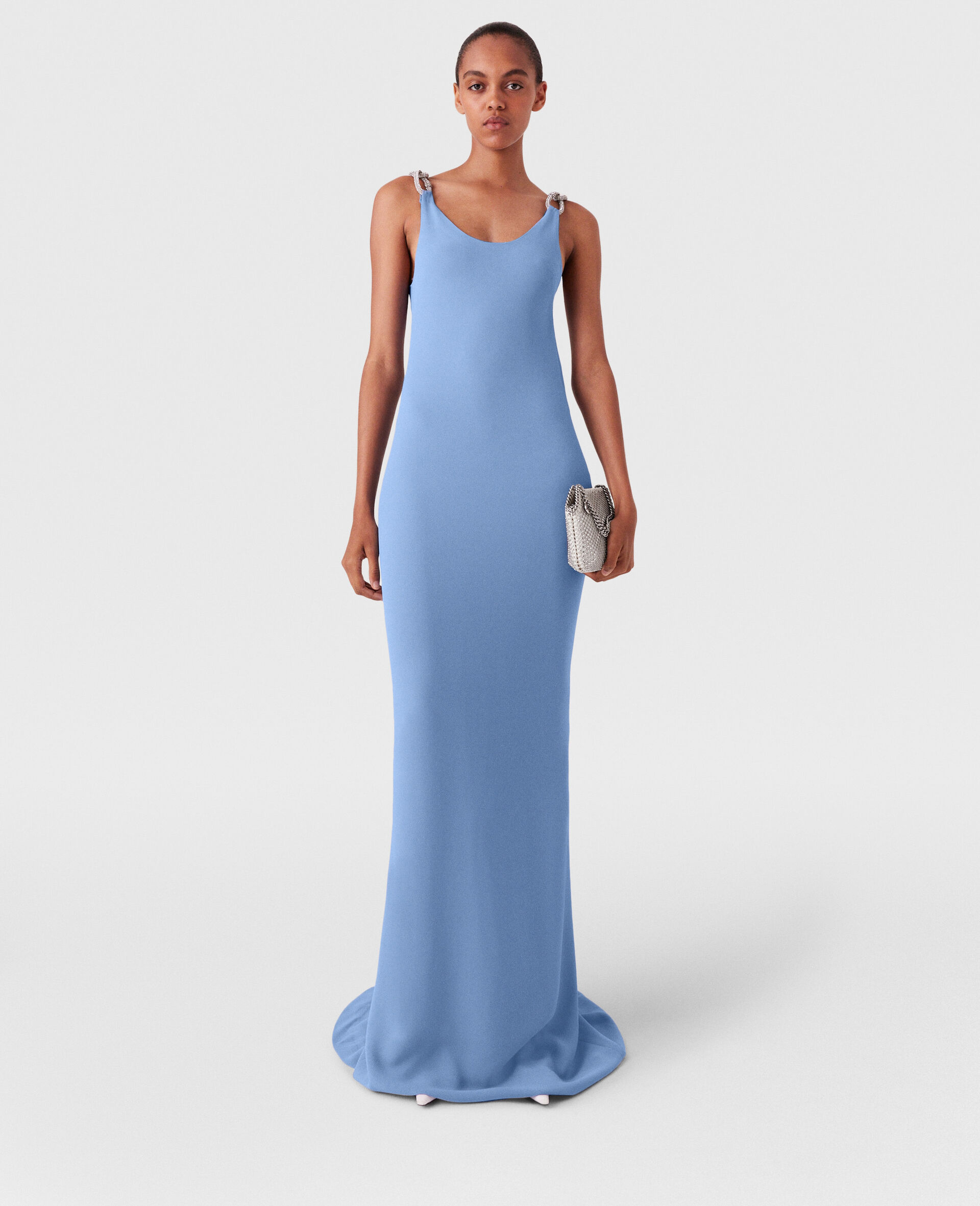 Crystal Chain Straps Dress-Blue-model