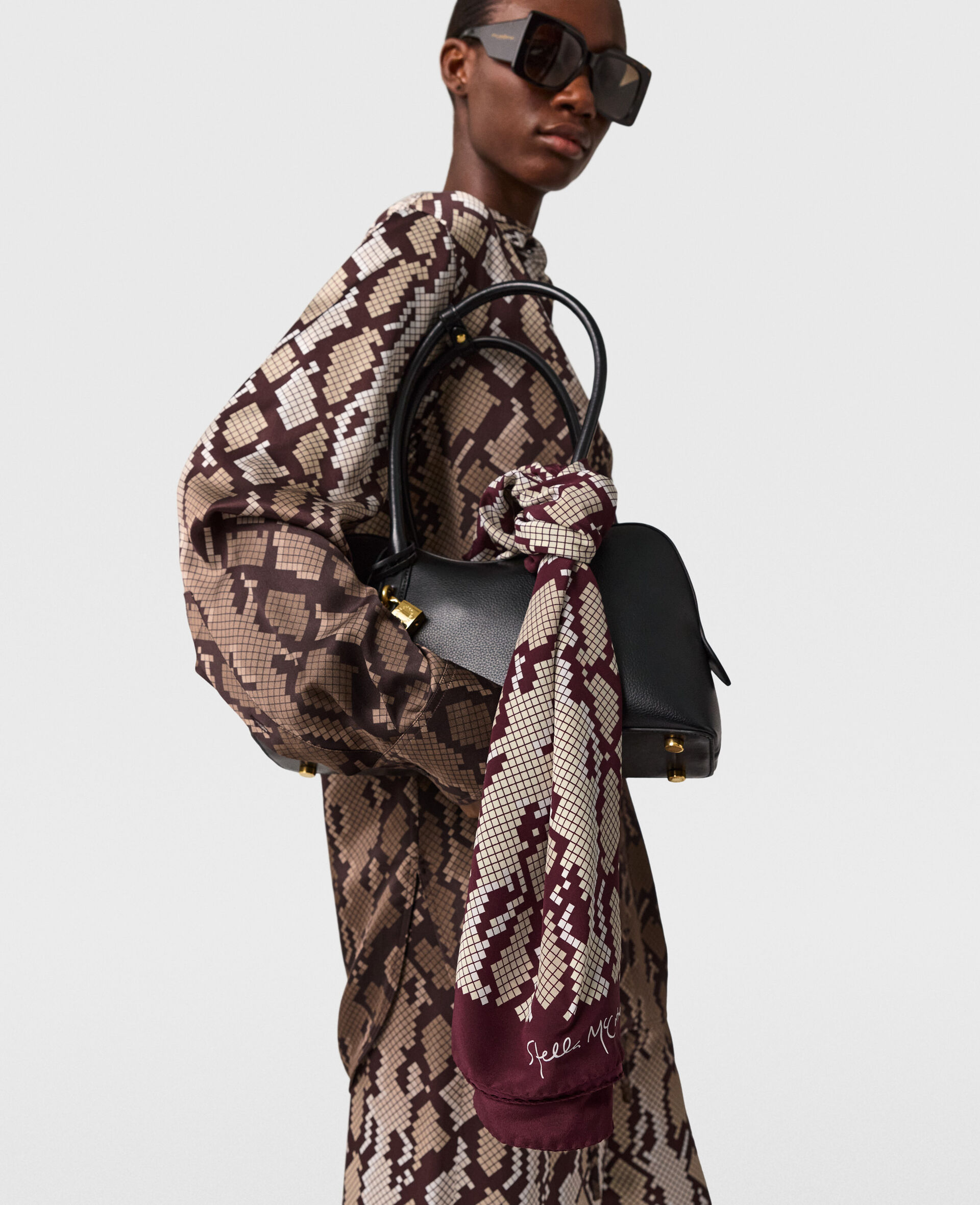 Snake Print Square Scarf-Brown-medium