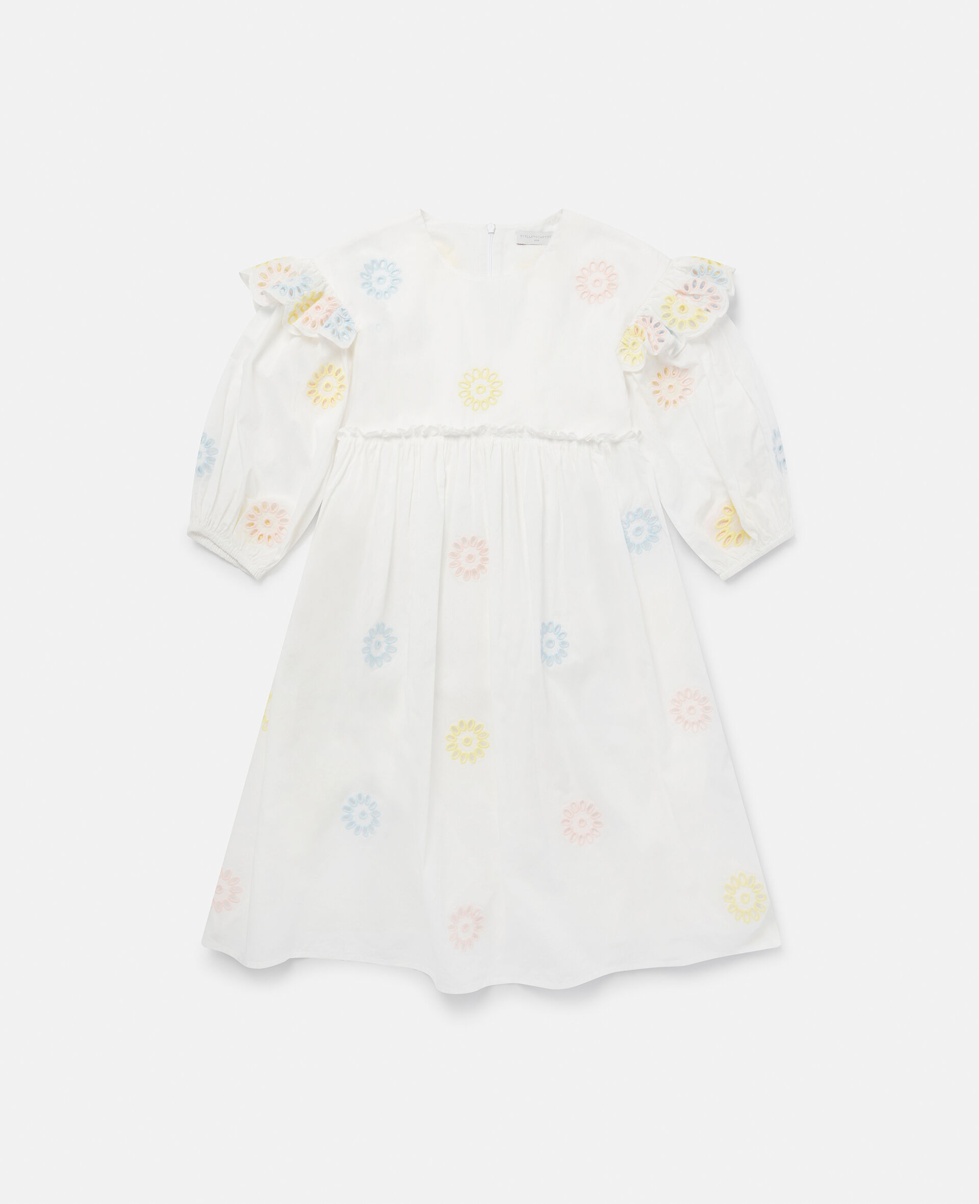 Flower Crochet Puff Sleeve Dress-Pink-large image number 2