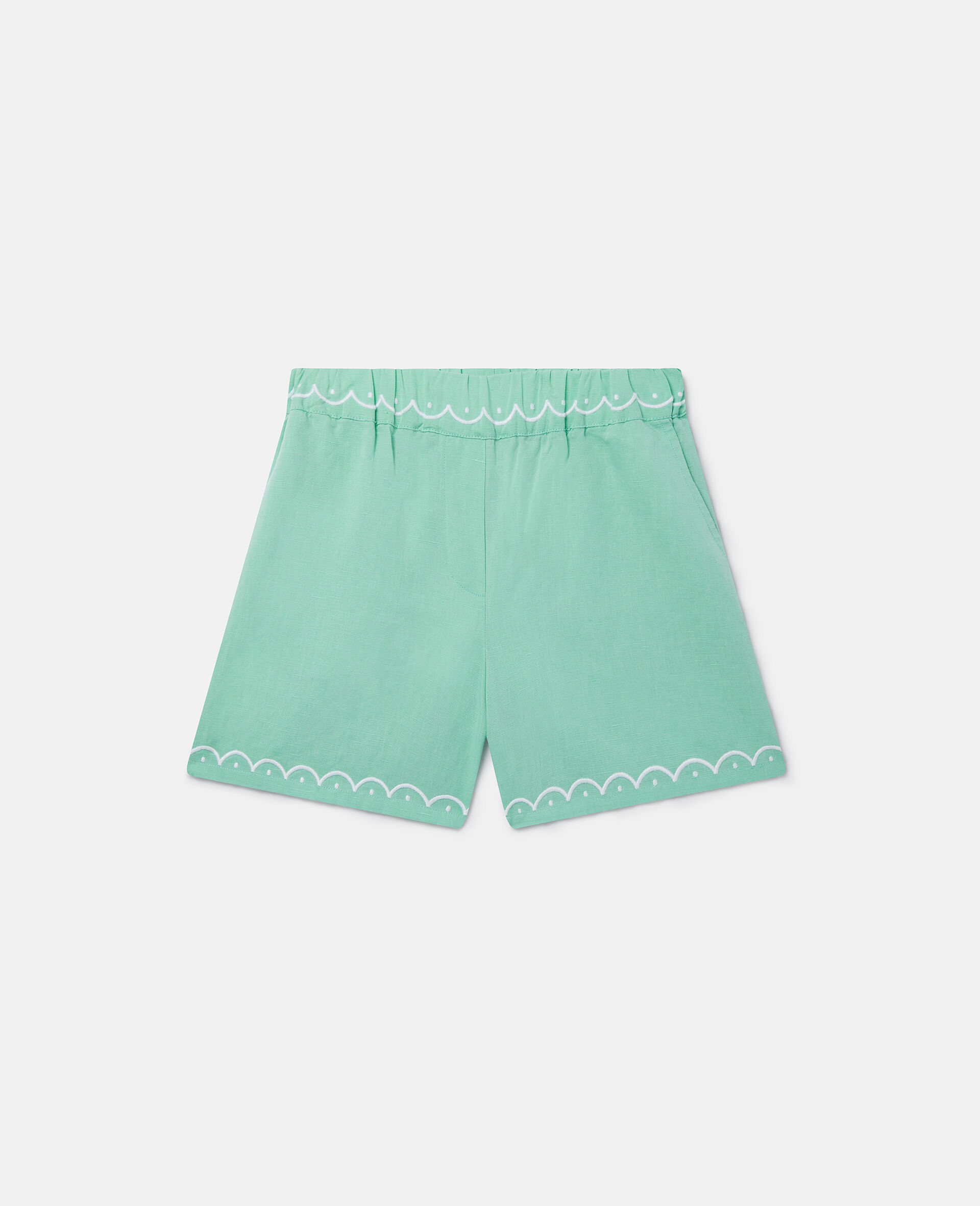 Pantaloncini con bordo smerlato-Verde-large image number 0