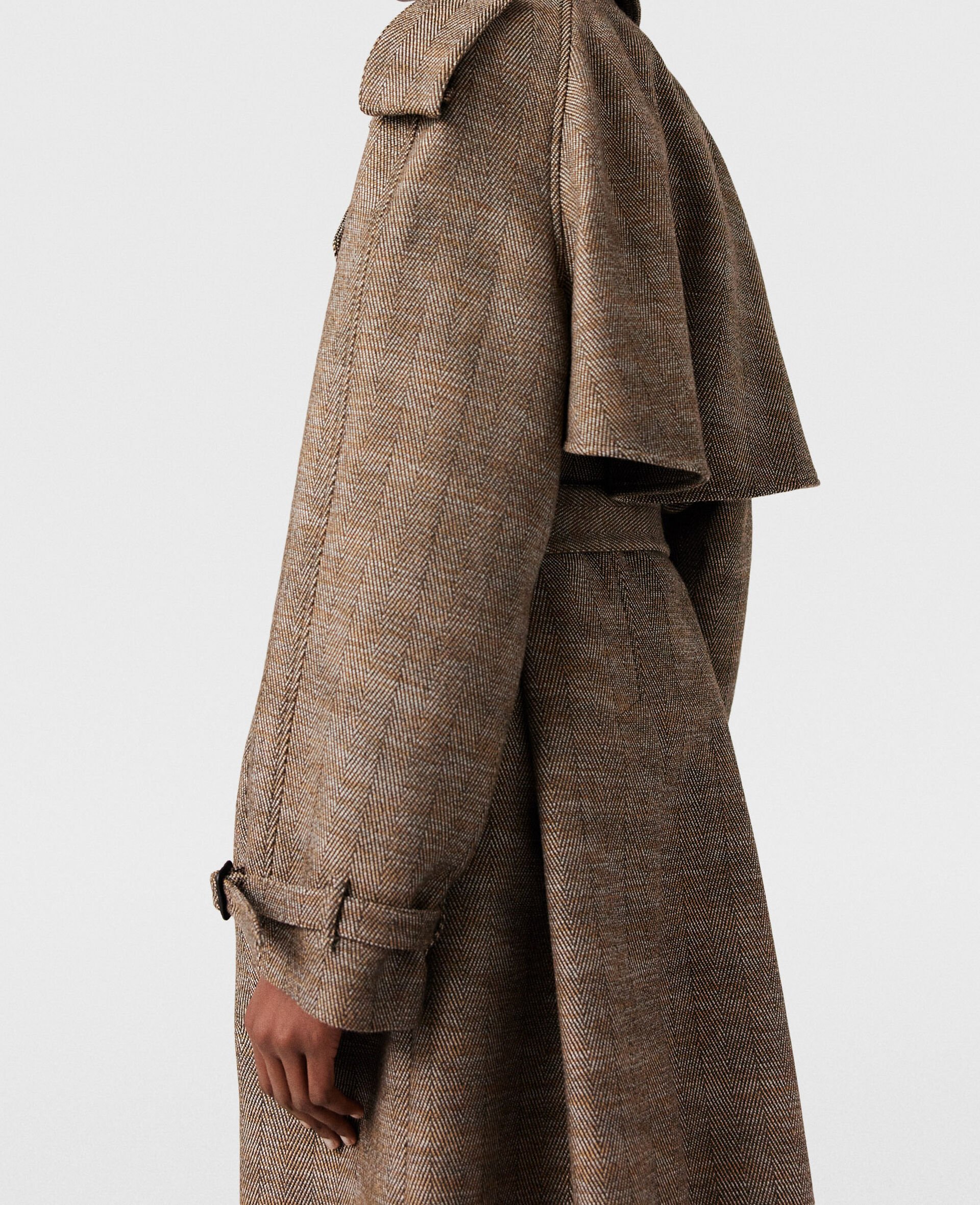 Belted Herringbone Trench Coat-Brown-large image number 2