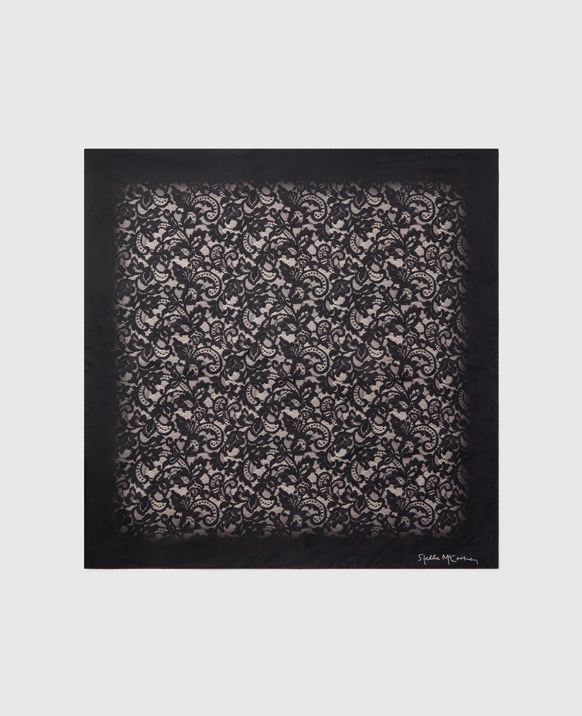 Lace Print Square Scarf-Black-medium