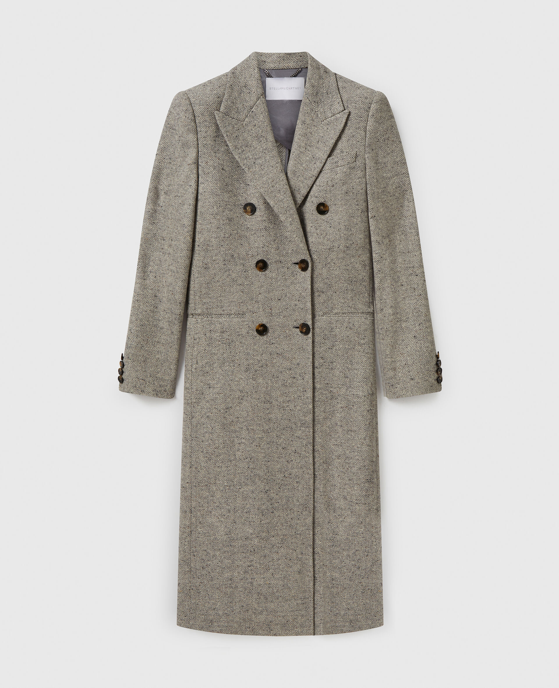 Double Breasted Tweed Long Coat-Grey-medium