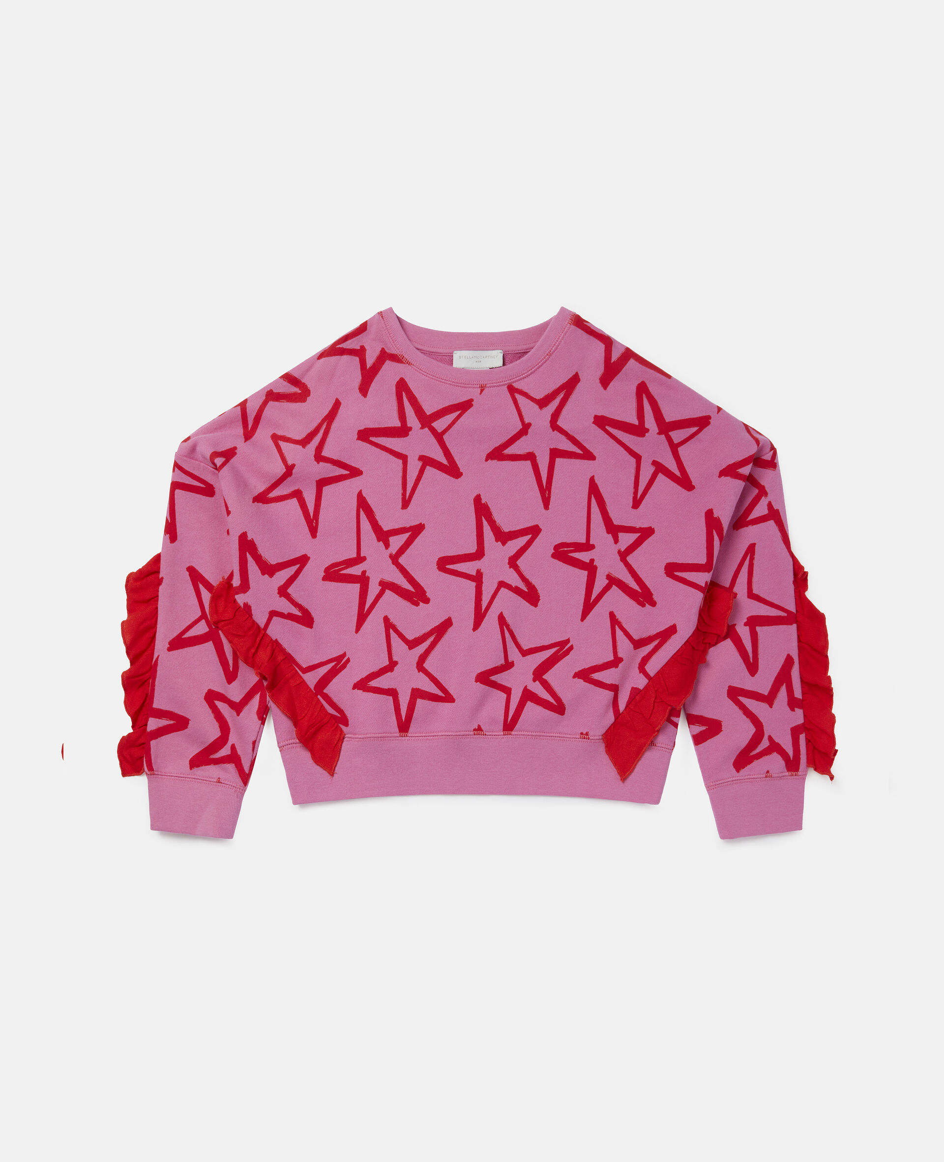 Star Print Frilled Fleece Sweatshirt-Pink-large