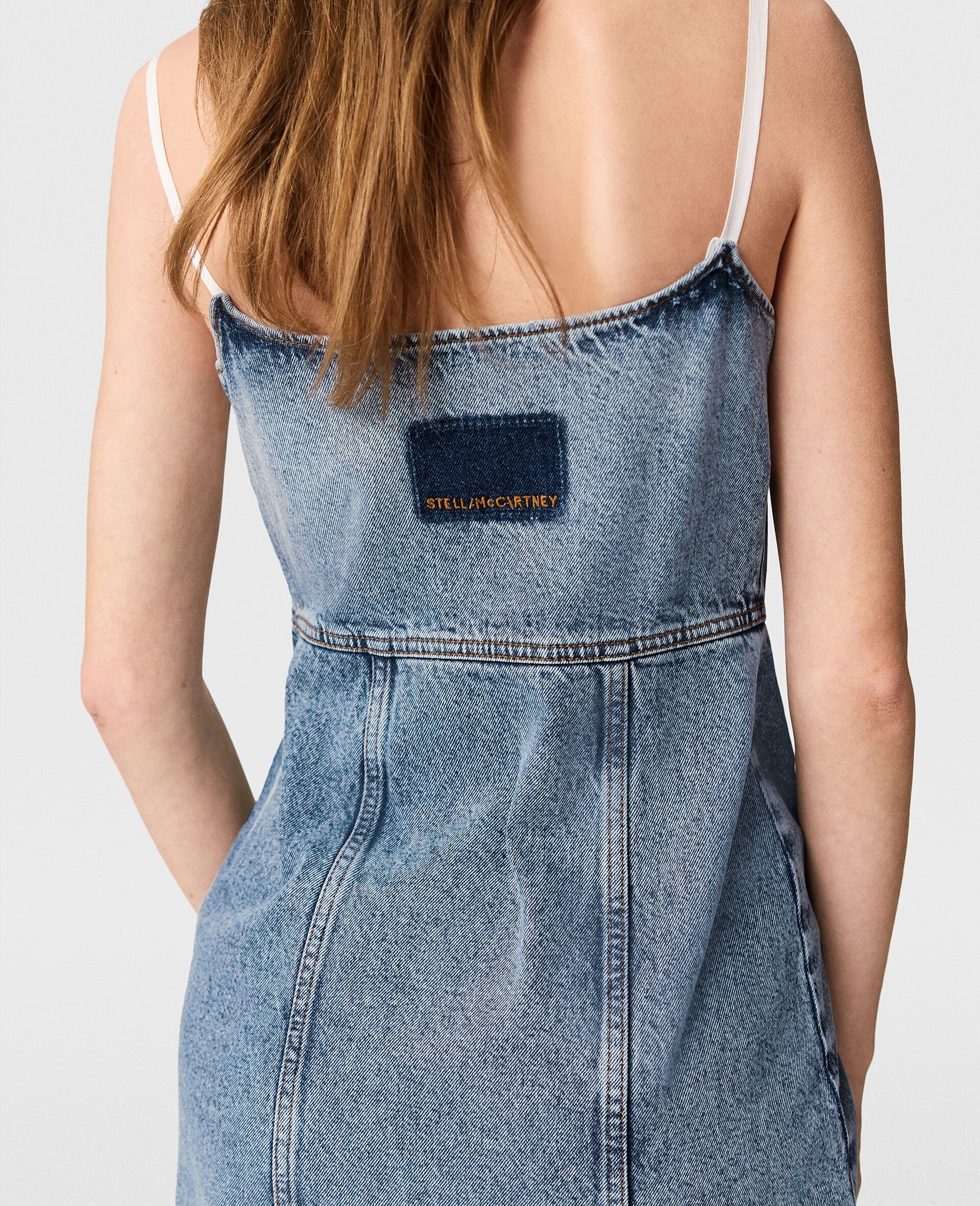 ヴィンテージ ウォッシュ Vネック マキシドレス-ブルー-large image number 5