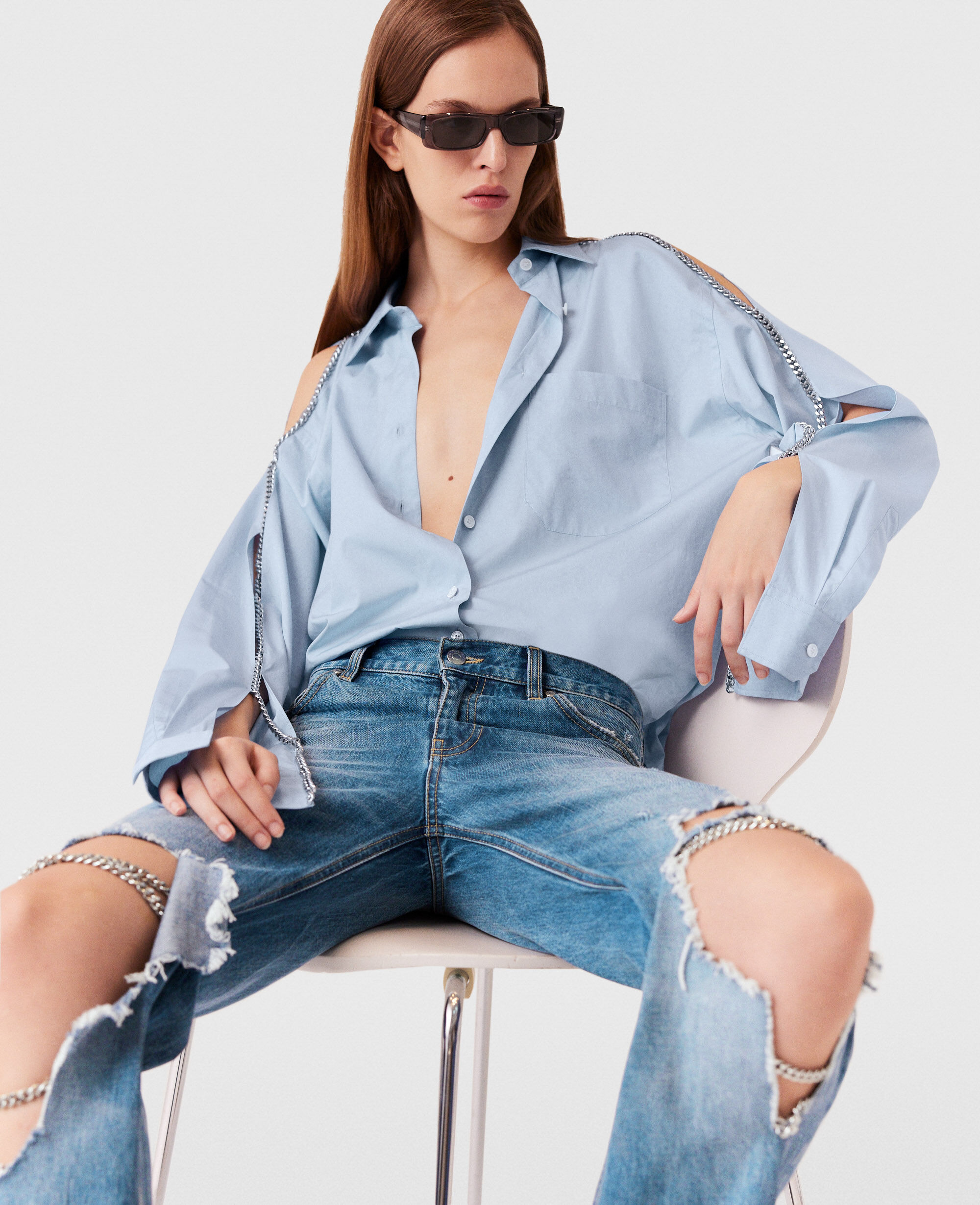 Women Sky blue Falabella Chain Oxford Shirt | Stella