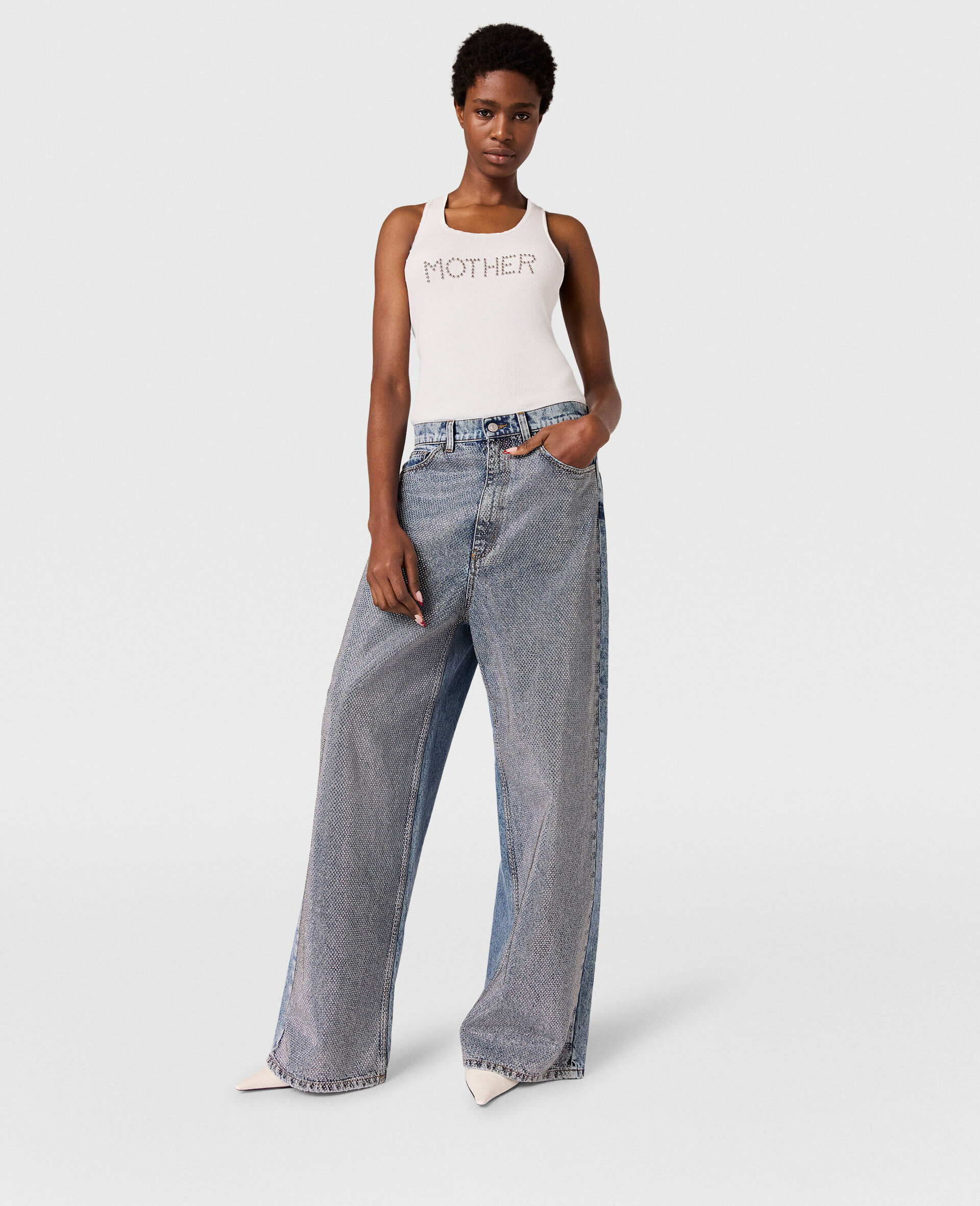 Mother Studded Tank Top-White-large image number 5