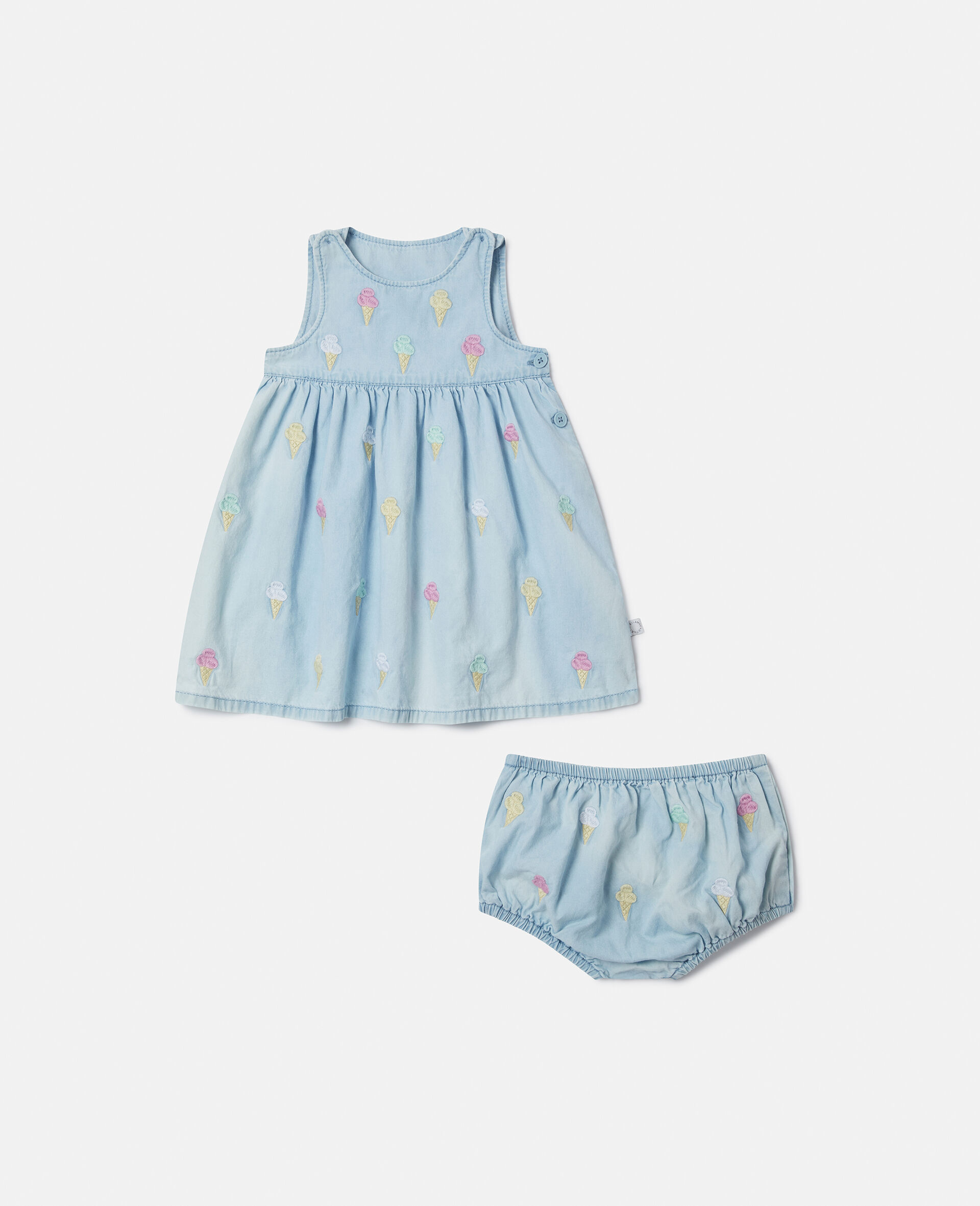 Ice Cream Embroidered Dress and Bloomers Set-Blue-medium