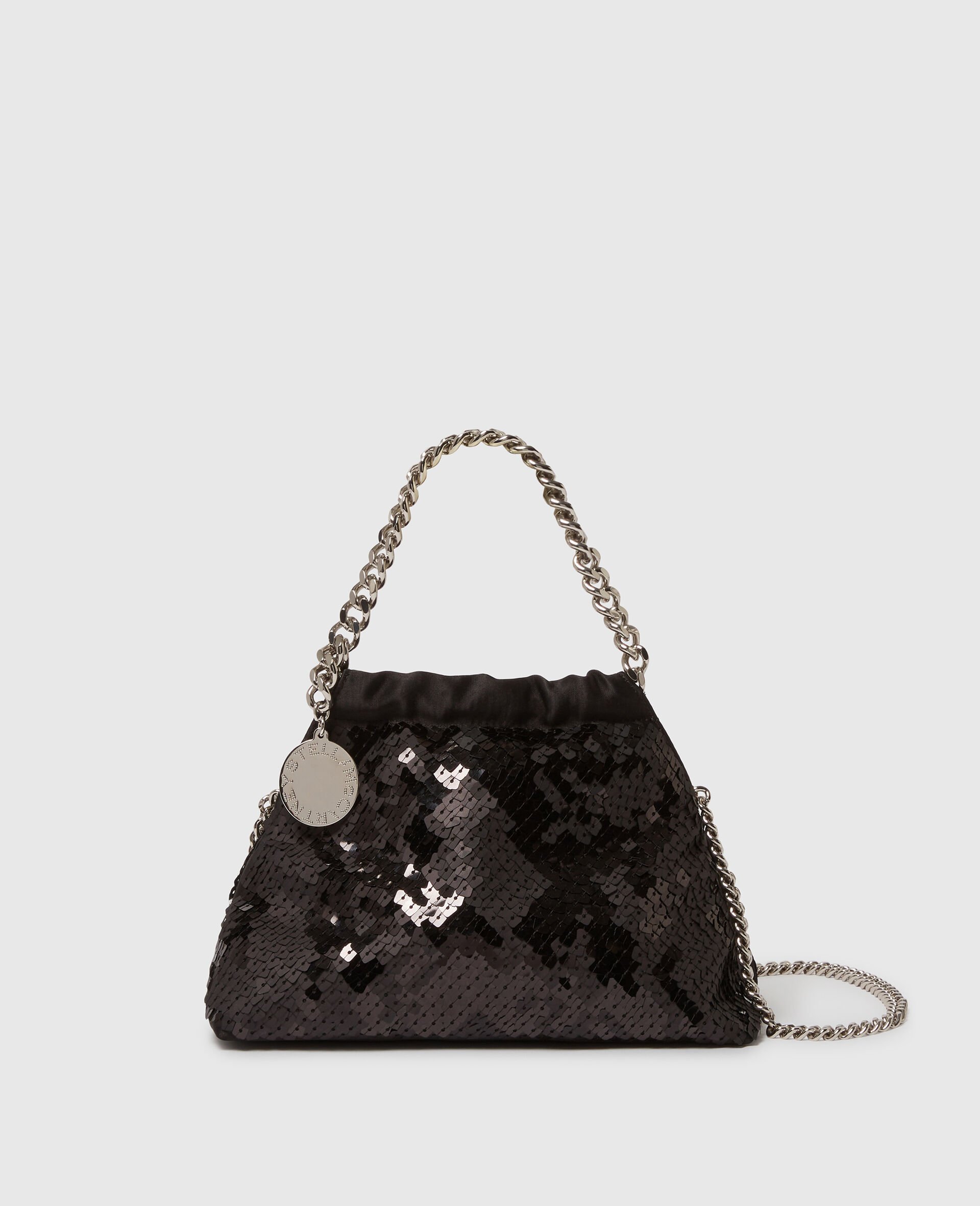 Falabella Sequin Drawstring Crossbody Bag-Black-medium