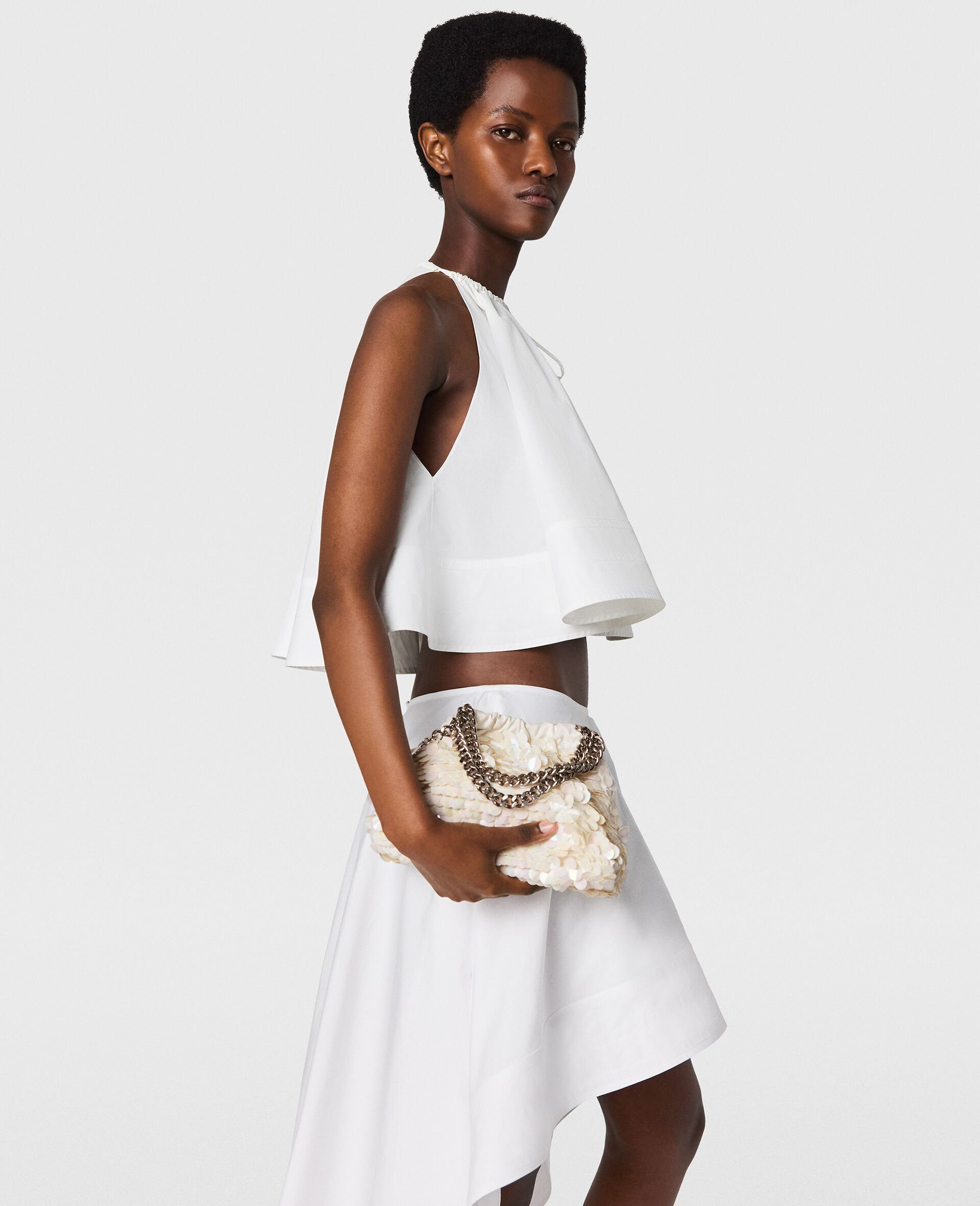 Poplin Sleeveless Frill Top-White-medium