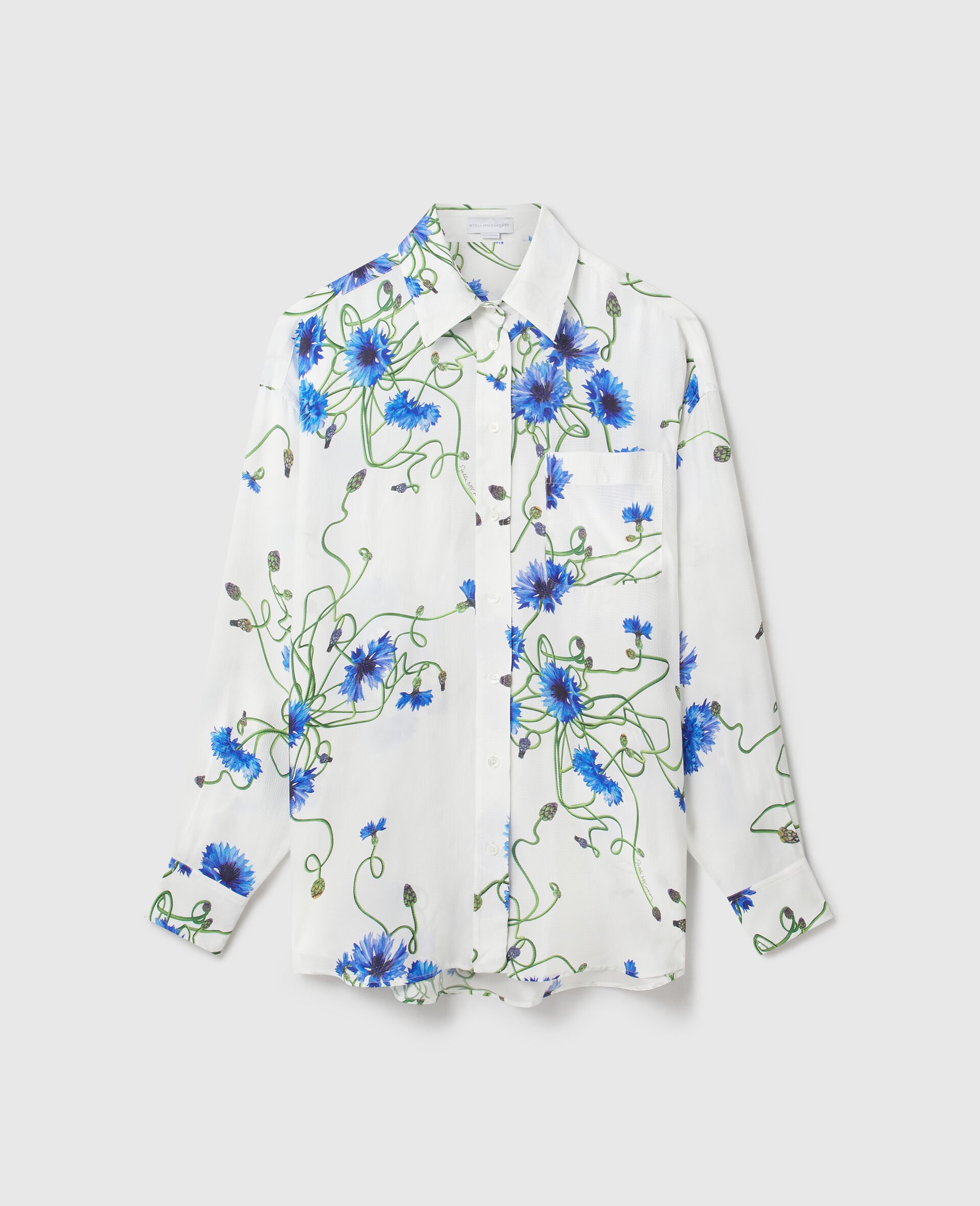 Floral Print Hammered Overshirt-White-medium