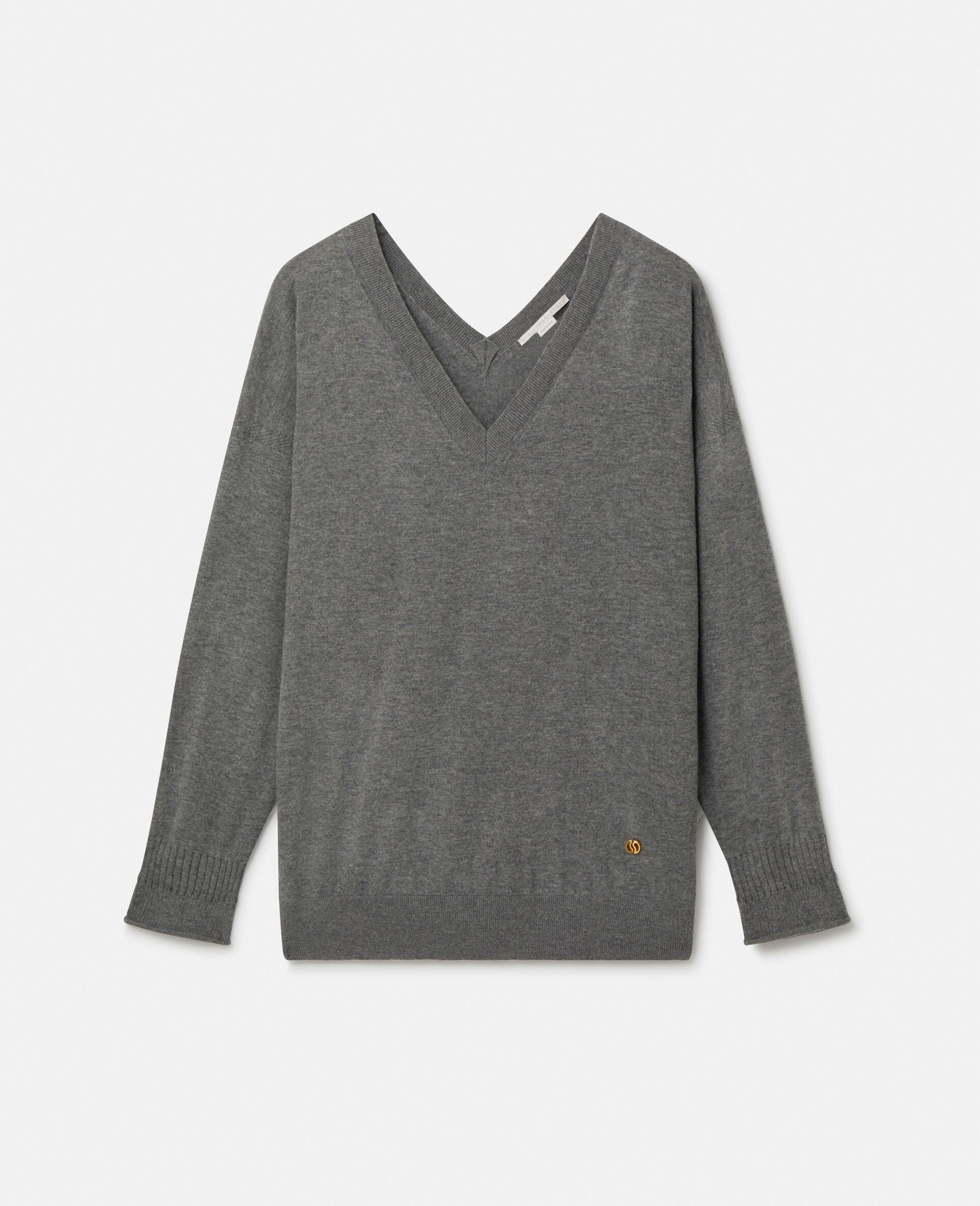 V-Neck Long Sleeved Jumper-Grey-large image number 0