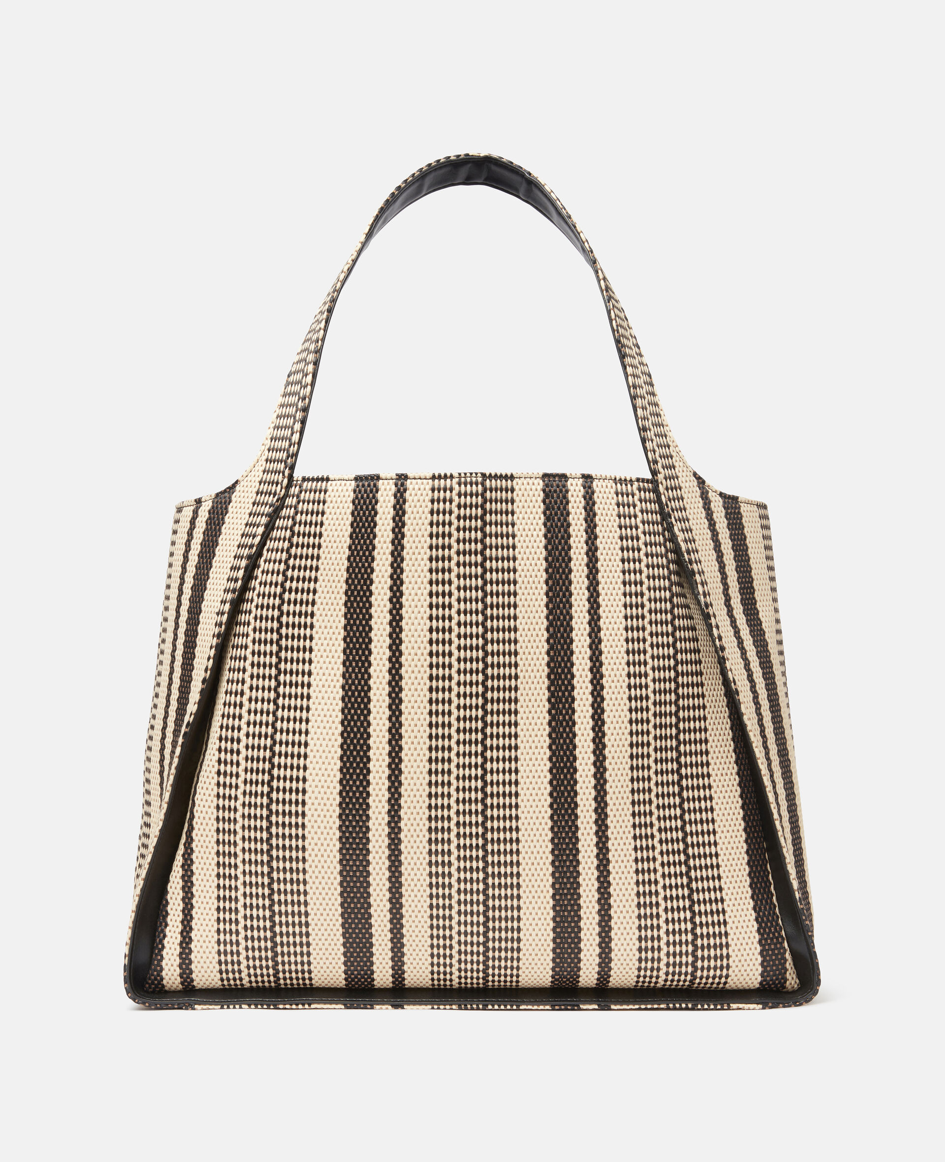 Stella Logo Striped Raffia Tote Bag -Black-large image number 2
