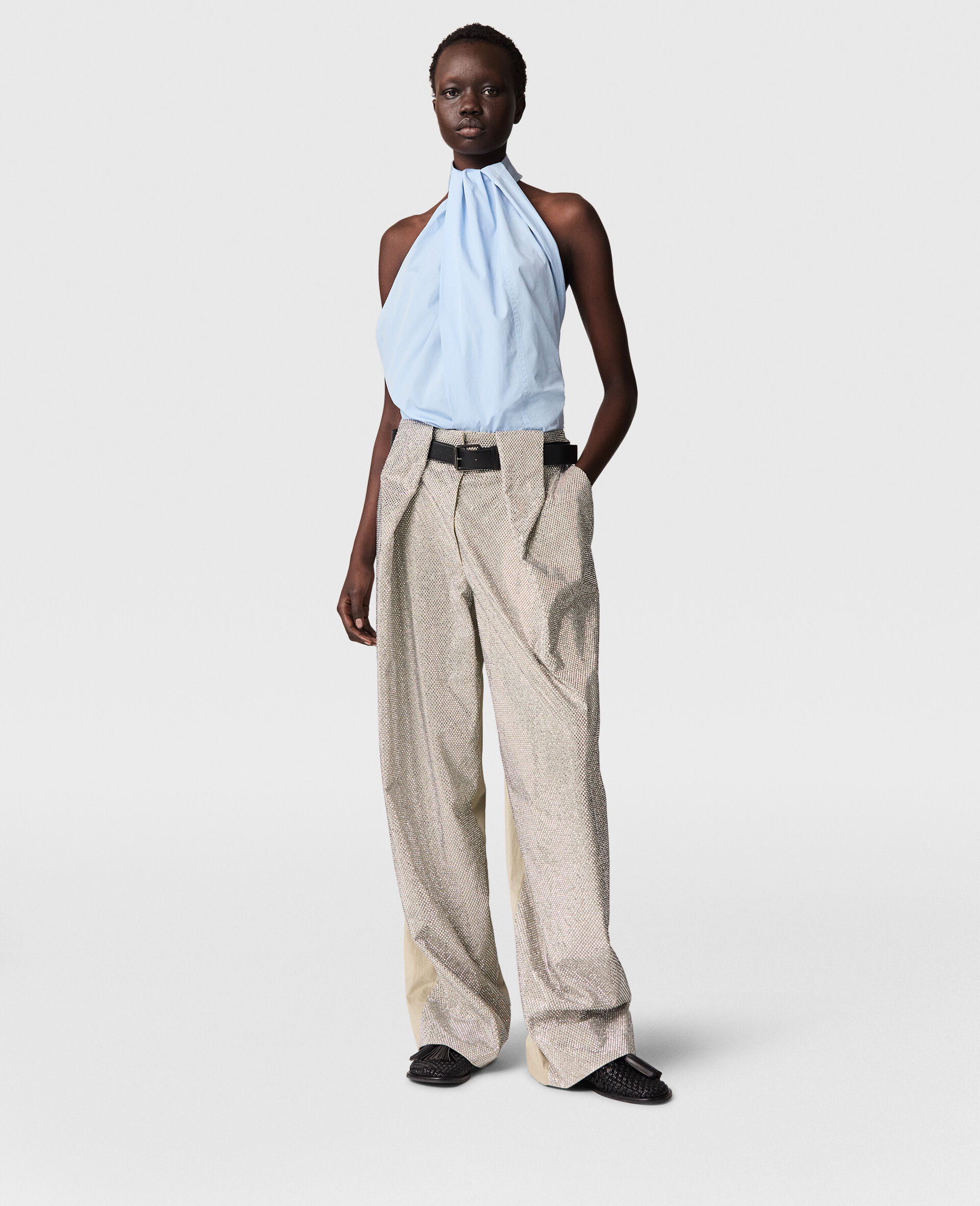 Halterneck Panel Sleeveless Top-Blue-large Halterneck Panel Sleeveless Top-Blue-large image number 5