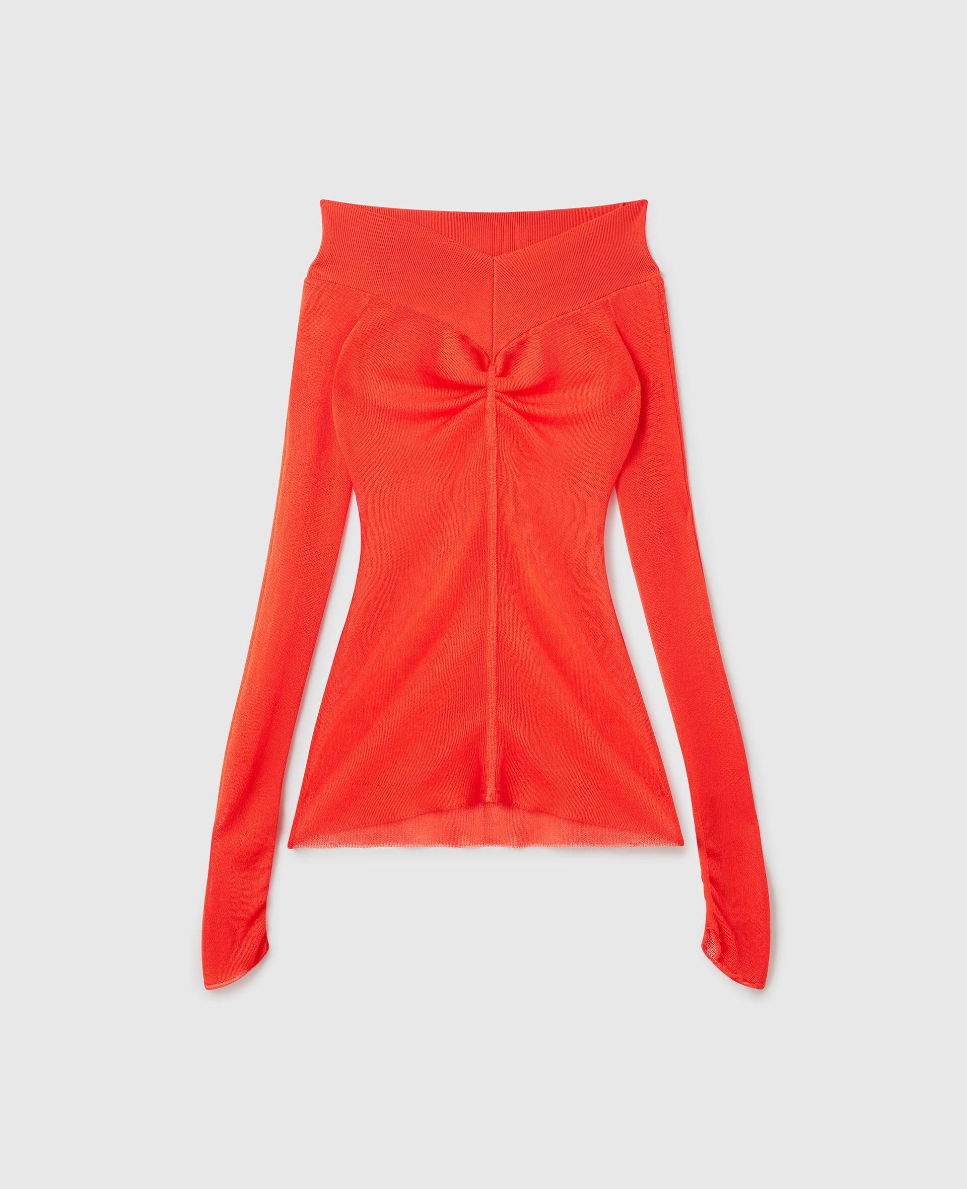 Sheer Long Sleeve Mesh Top-Red-medium