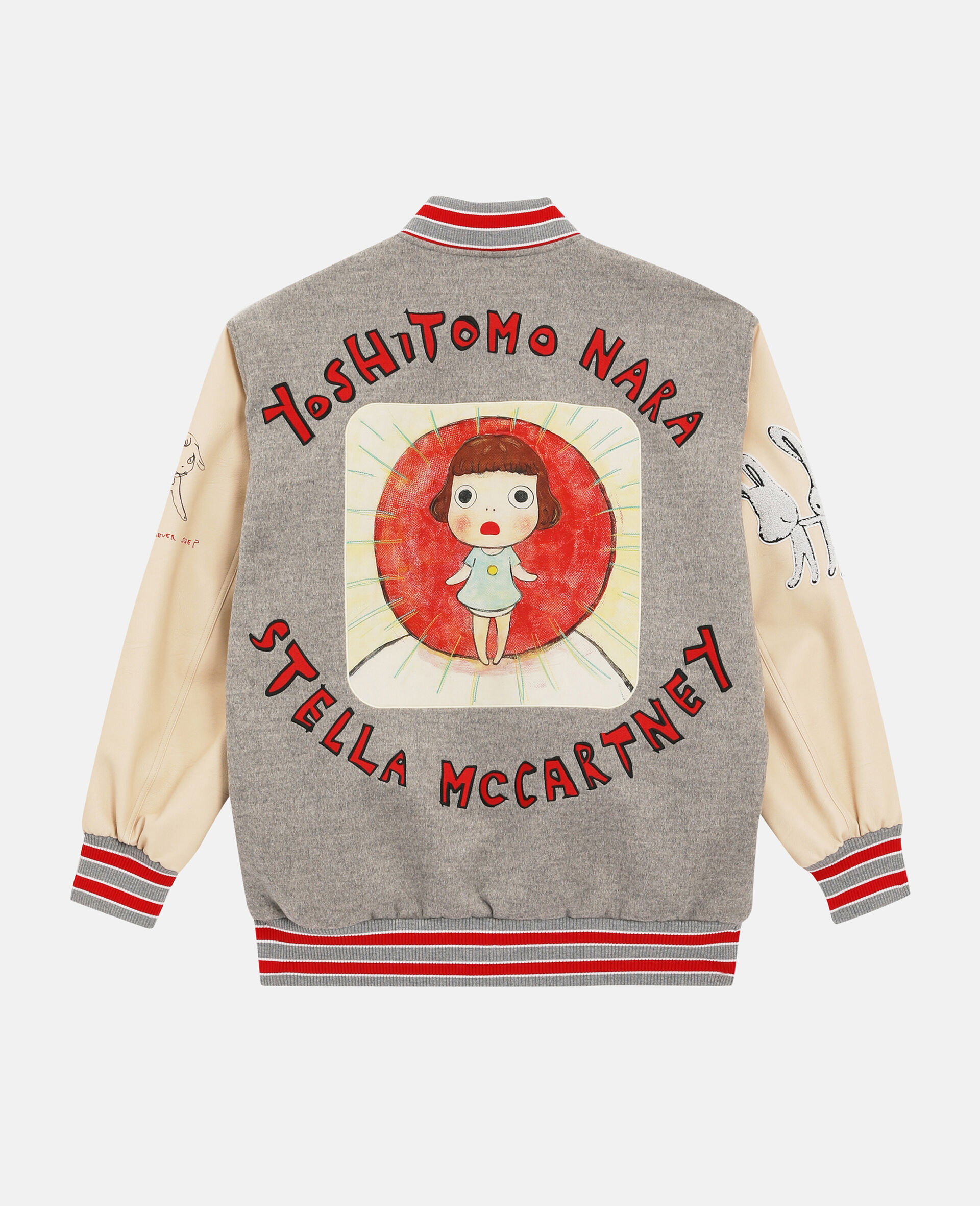 Yoshitomo Nara Patch Embroidery Bomber Jacket-Grey-large image number 1