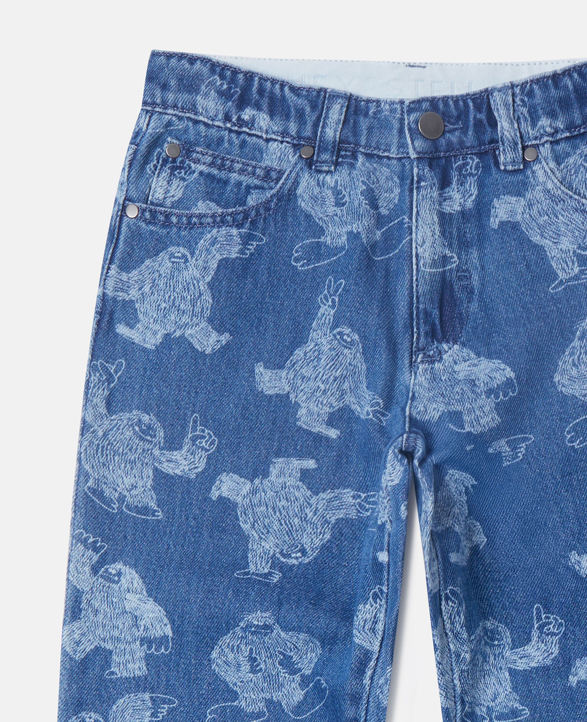 Jeans a Gamba Dritta con Stampa Mostro-Blu-medium