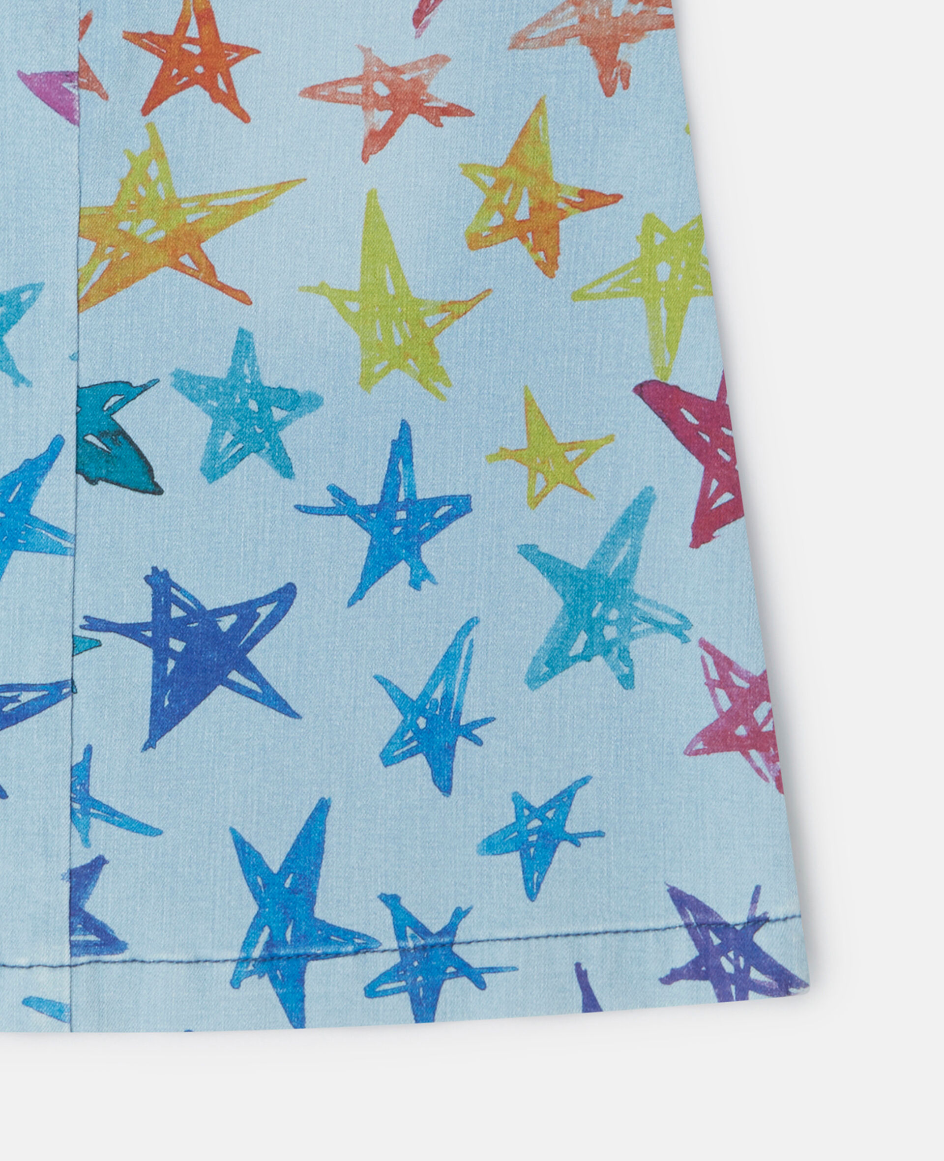 Scribbled Star Print Denim Dress-Multicolour-large image number 3