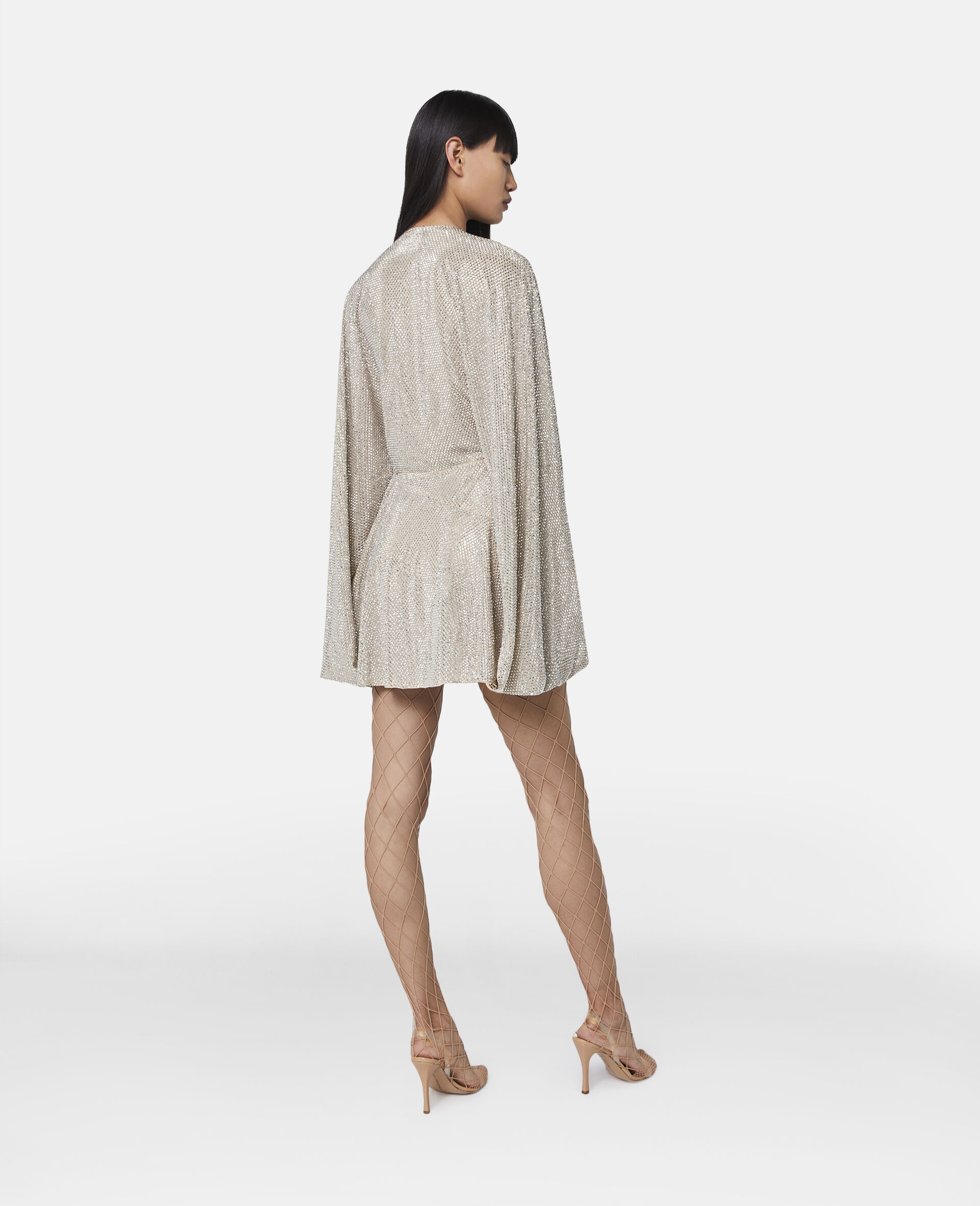 Crystal Strass Silk Cape Mini Dress-Grey-large image number 2