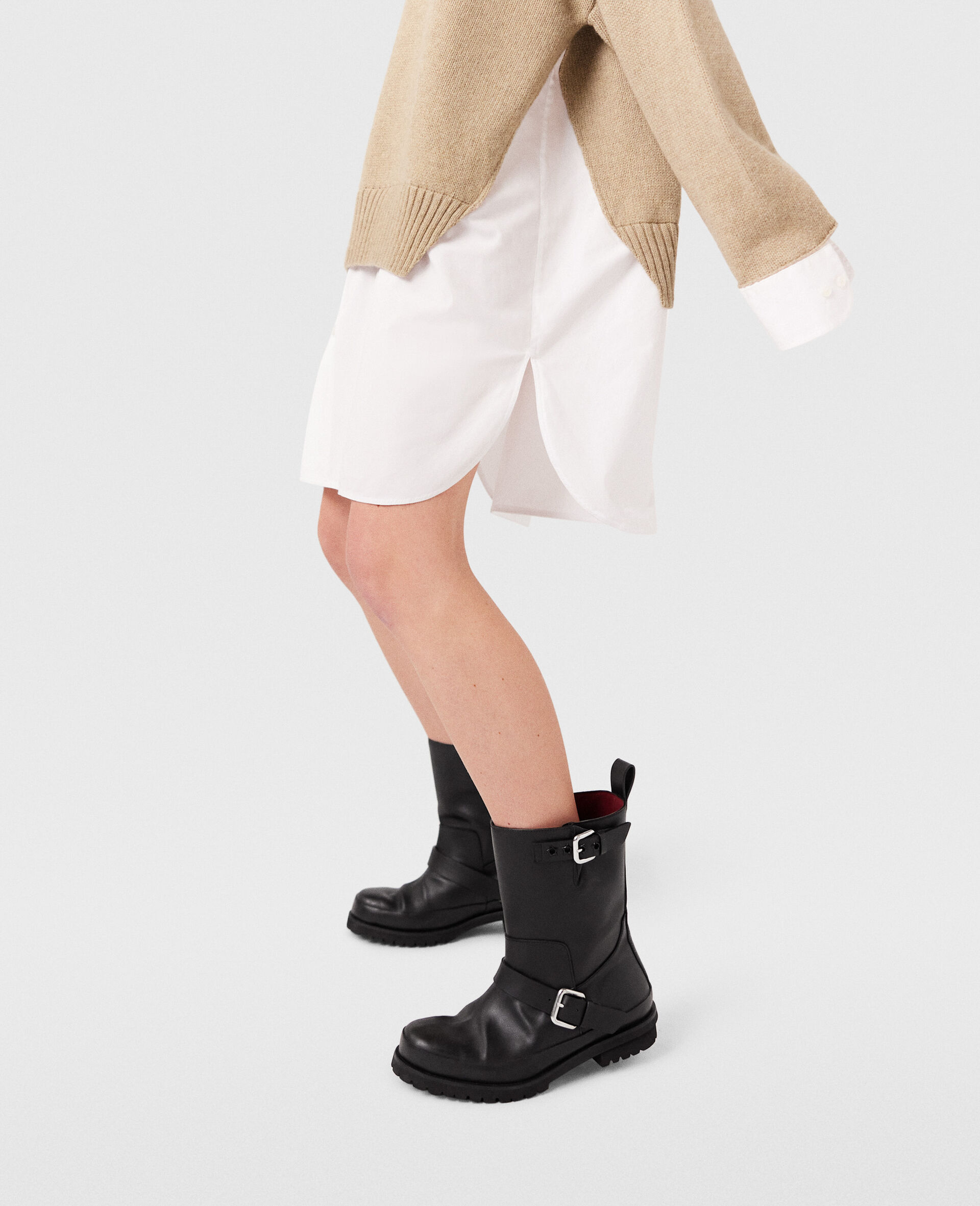 Trace Buckle-Strap Biker Boots-Black-large image number 1