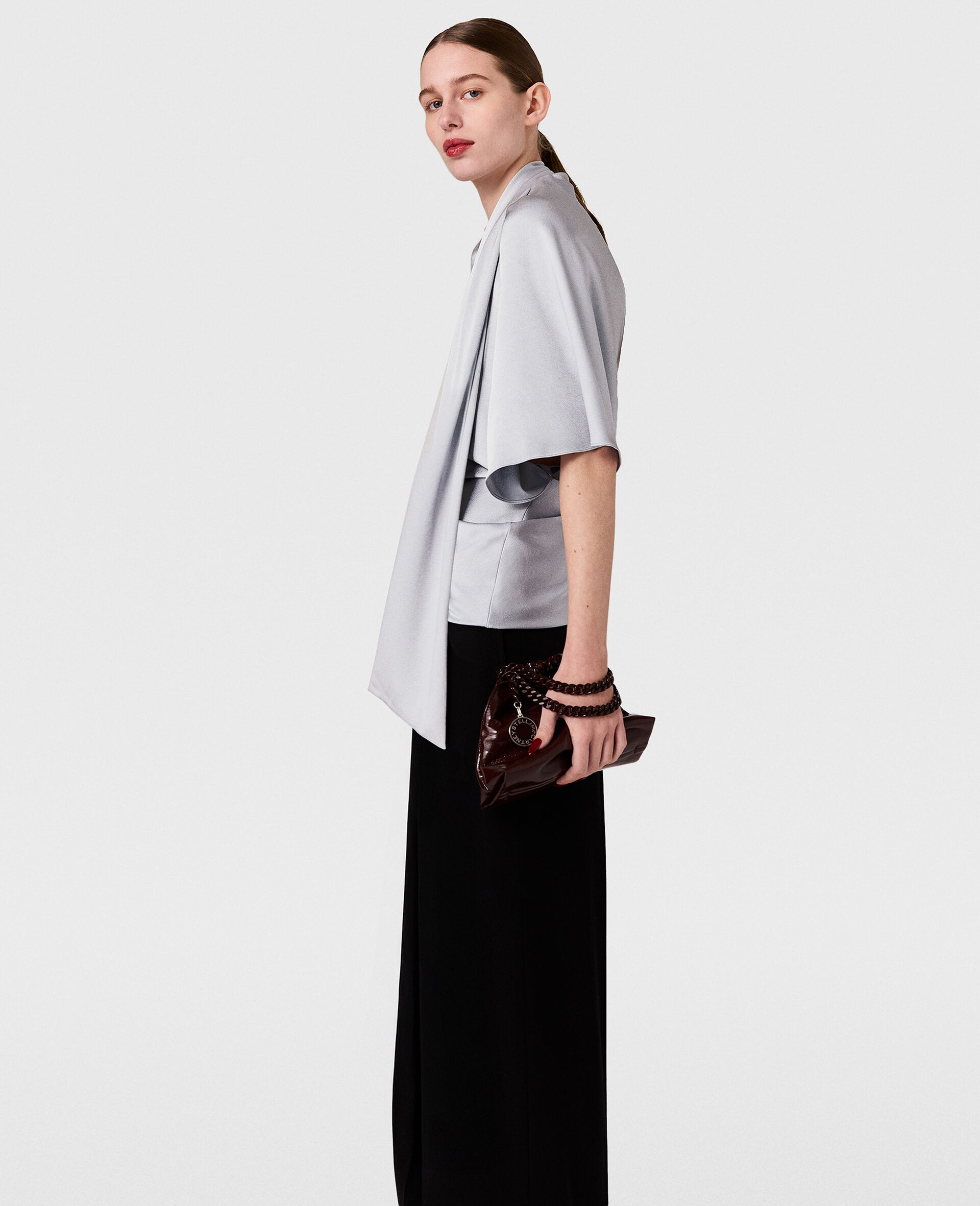 Tie Neck Asymmetric Top-Blue-medium