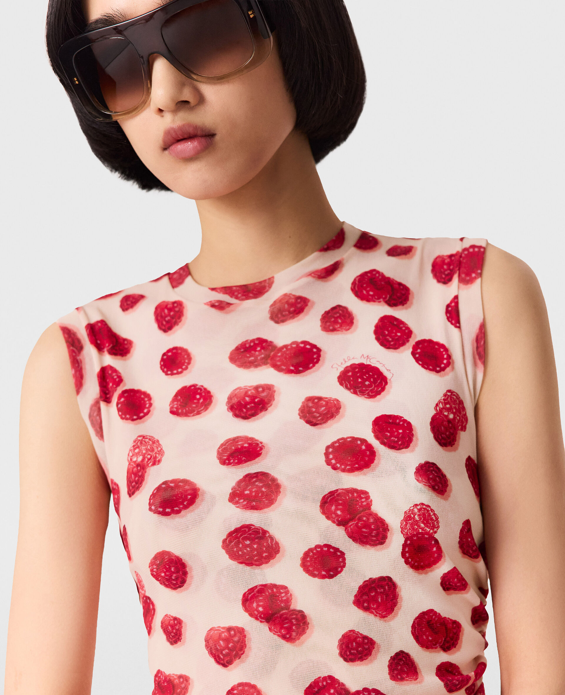 Raspberry Print Mesh Mini Dress-Red-large image number 2