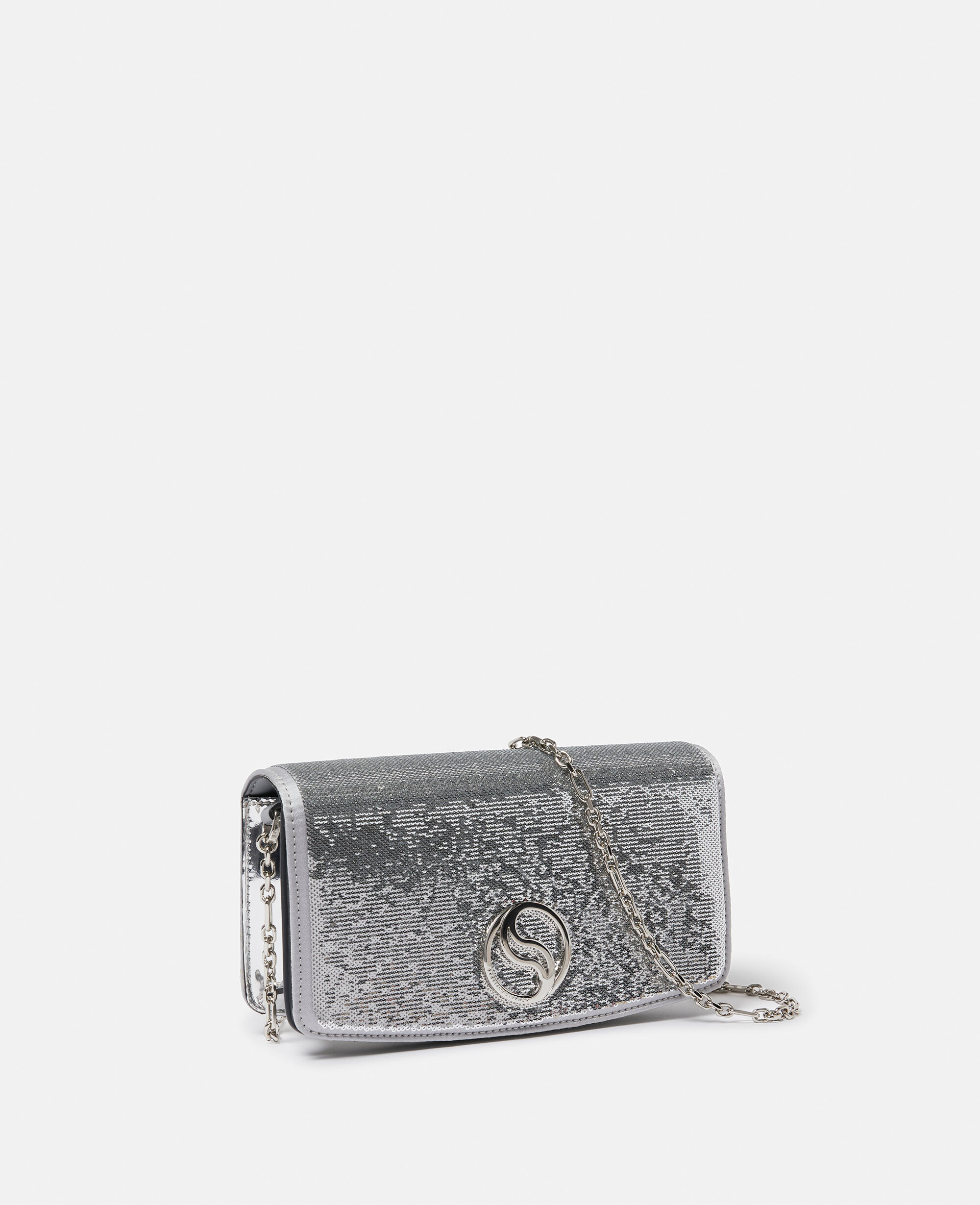SALE♪関税込【Stella McCartney】S WAVE LONG WALLET Women Silver S-Wave Sequinned Wallet on Strap | Stella