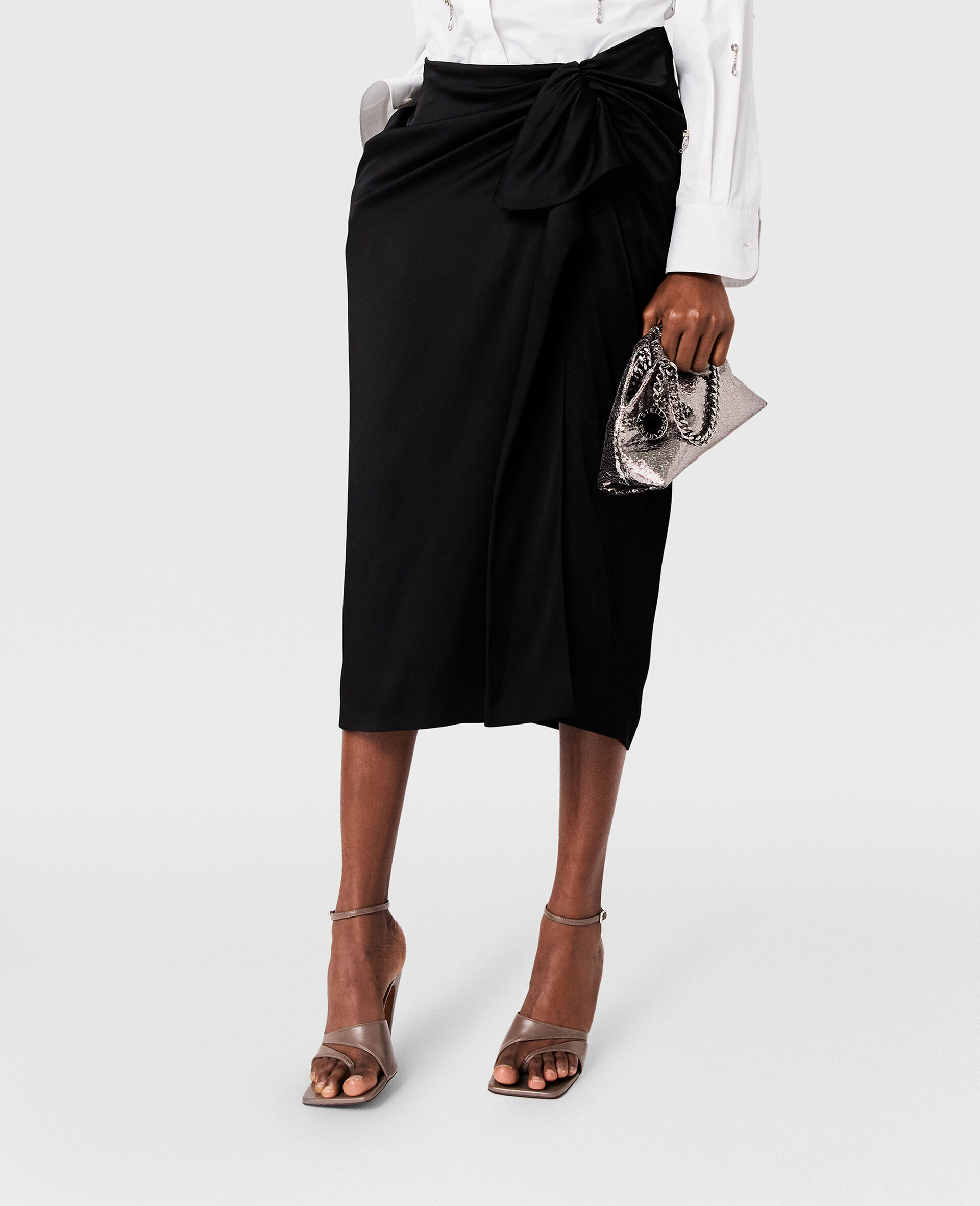 Knotted Asymmetric Midi Skirt-Black-large image number 5