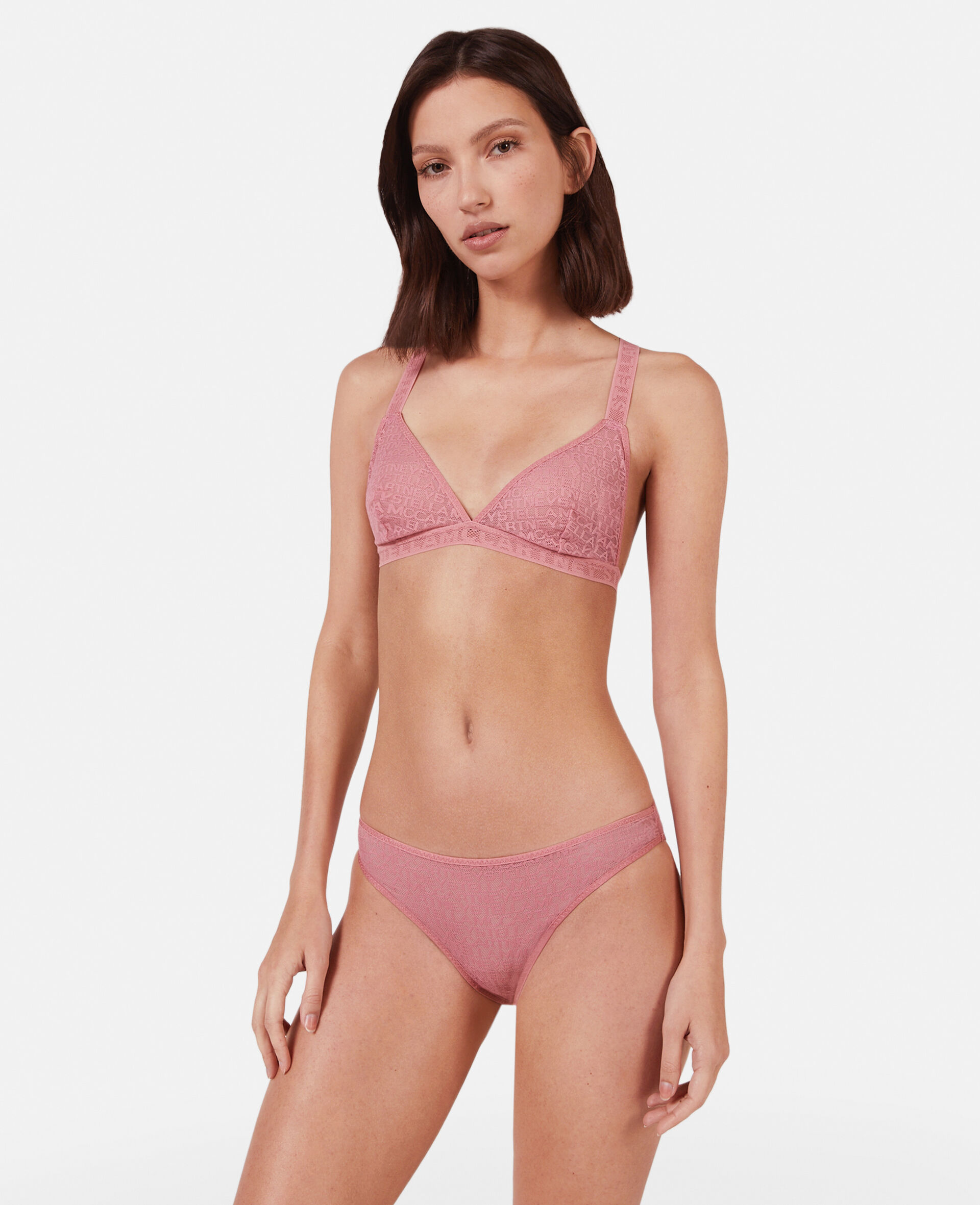 Monogram Mesh Soft Cup Bra-Pink-model Monogram Mesh Soft Cup Bra-Pink-model