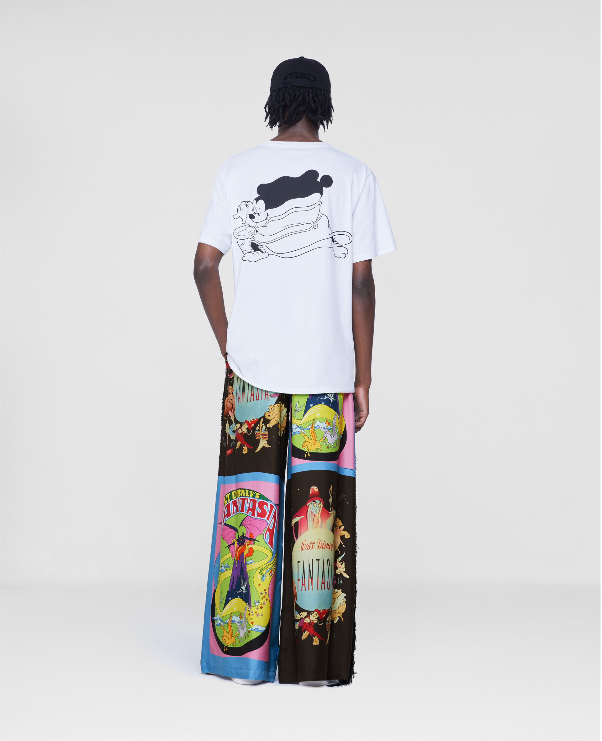 Fantasia Poster Print Fringe Silk Trousers-Multicolour-large image number 4