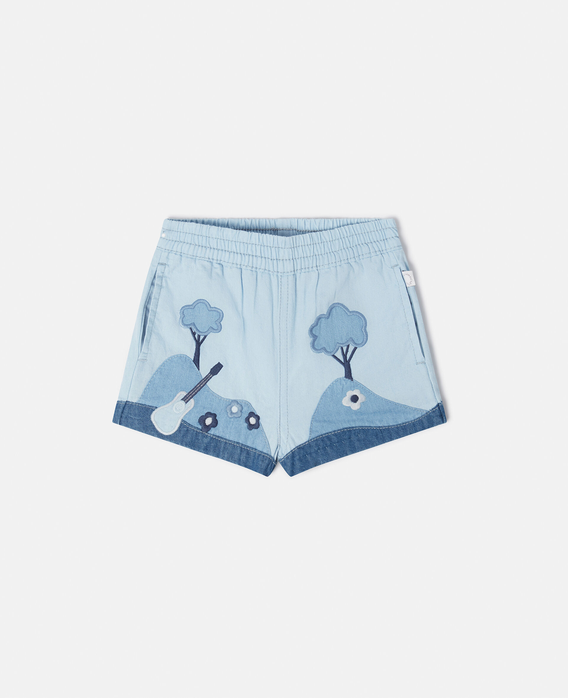 Landscape Patchwork Chambray Shorts-Blue-large image number 0