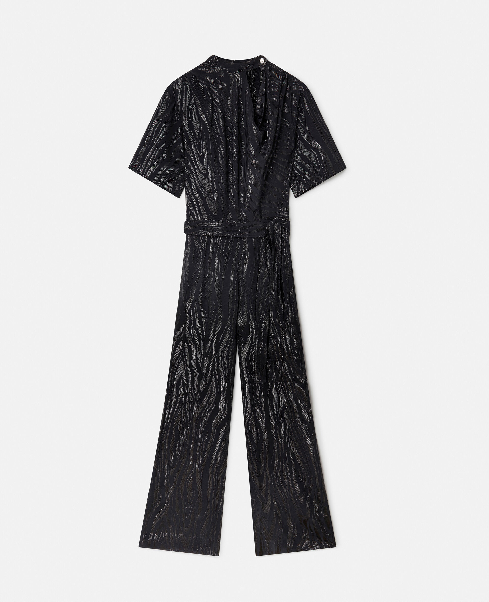 Woodgrain Print Lurex Jumpsuit-Black-large image number 0