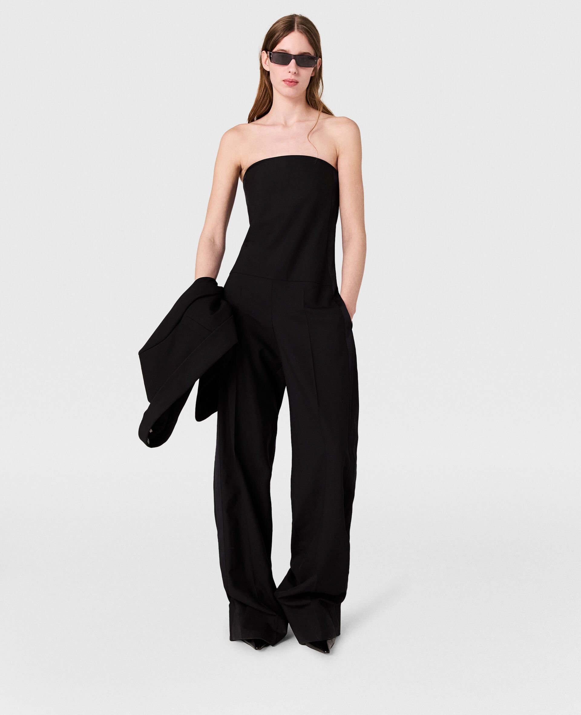 Strapless Tailored Jumpsuit-Black-model