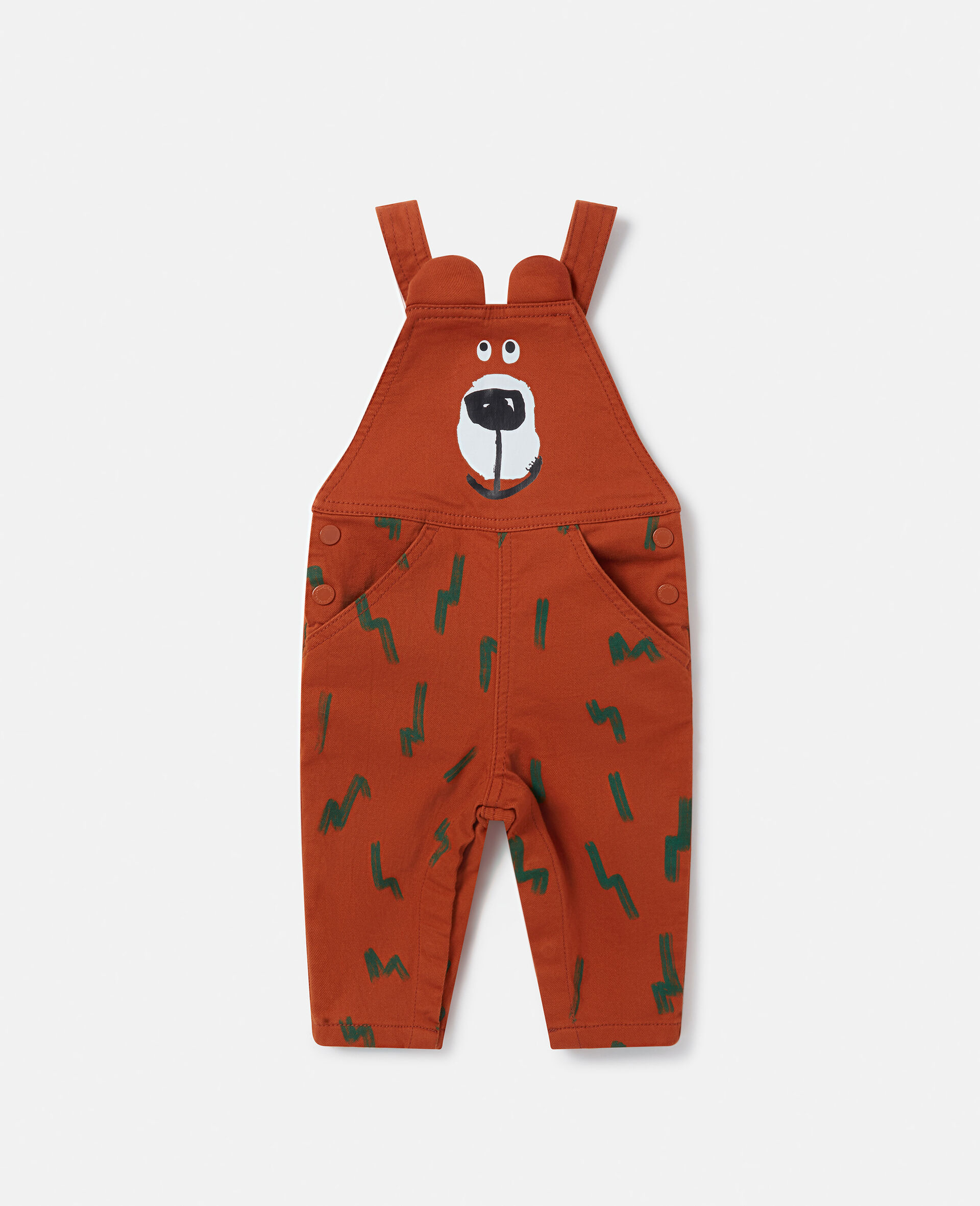 Bear Print Dungarees-Brown-model Bear Print Dungarees-Brown-model