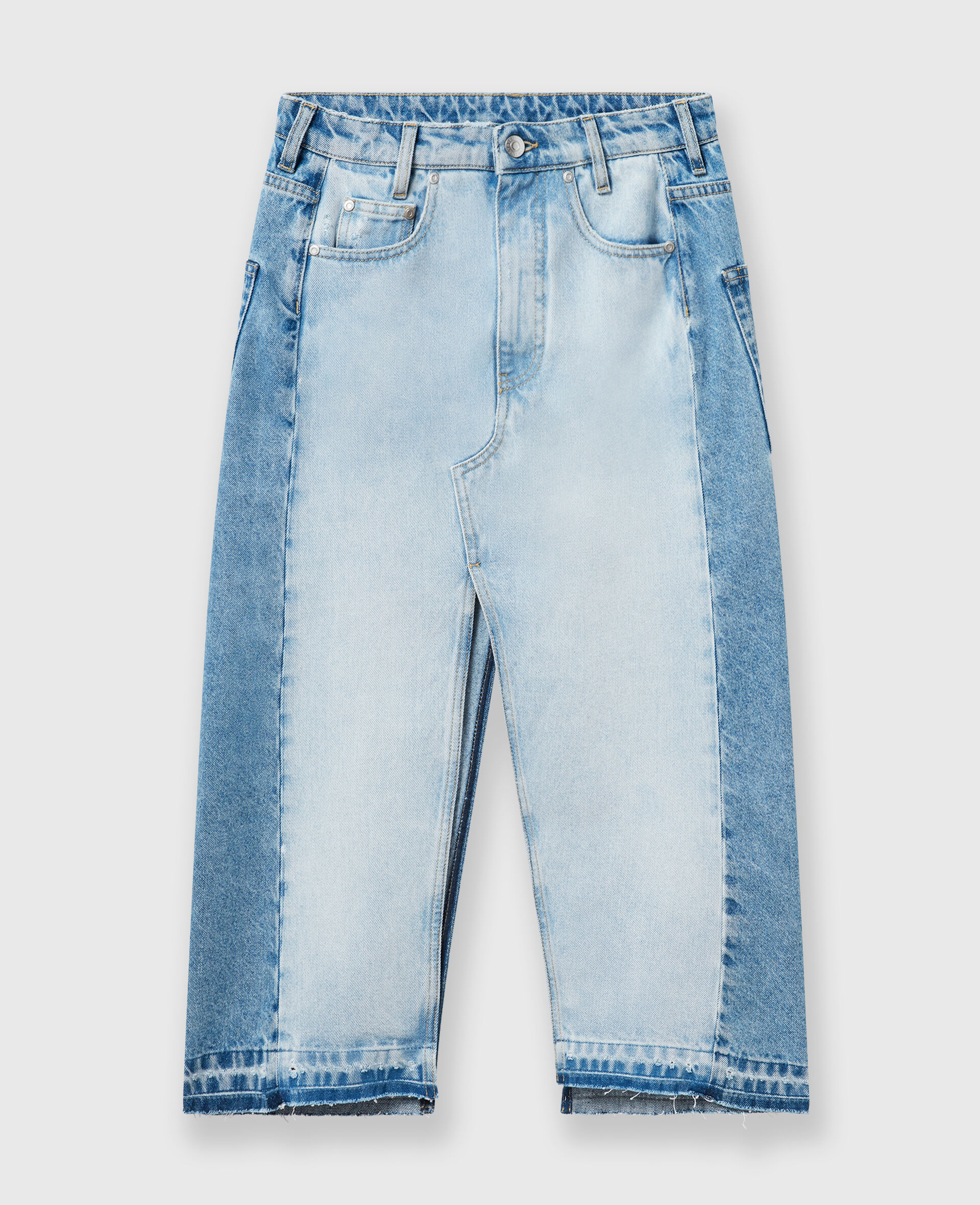 Contrast Panel Denim Skirt-Blue-large image number 0