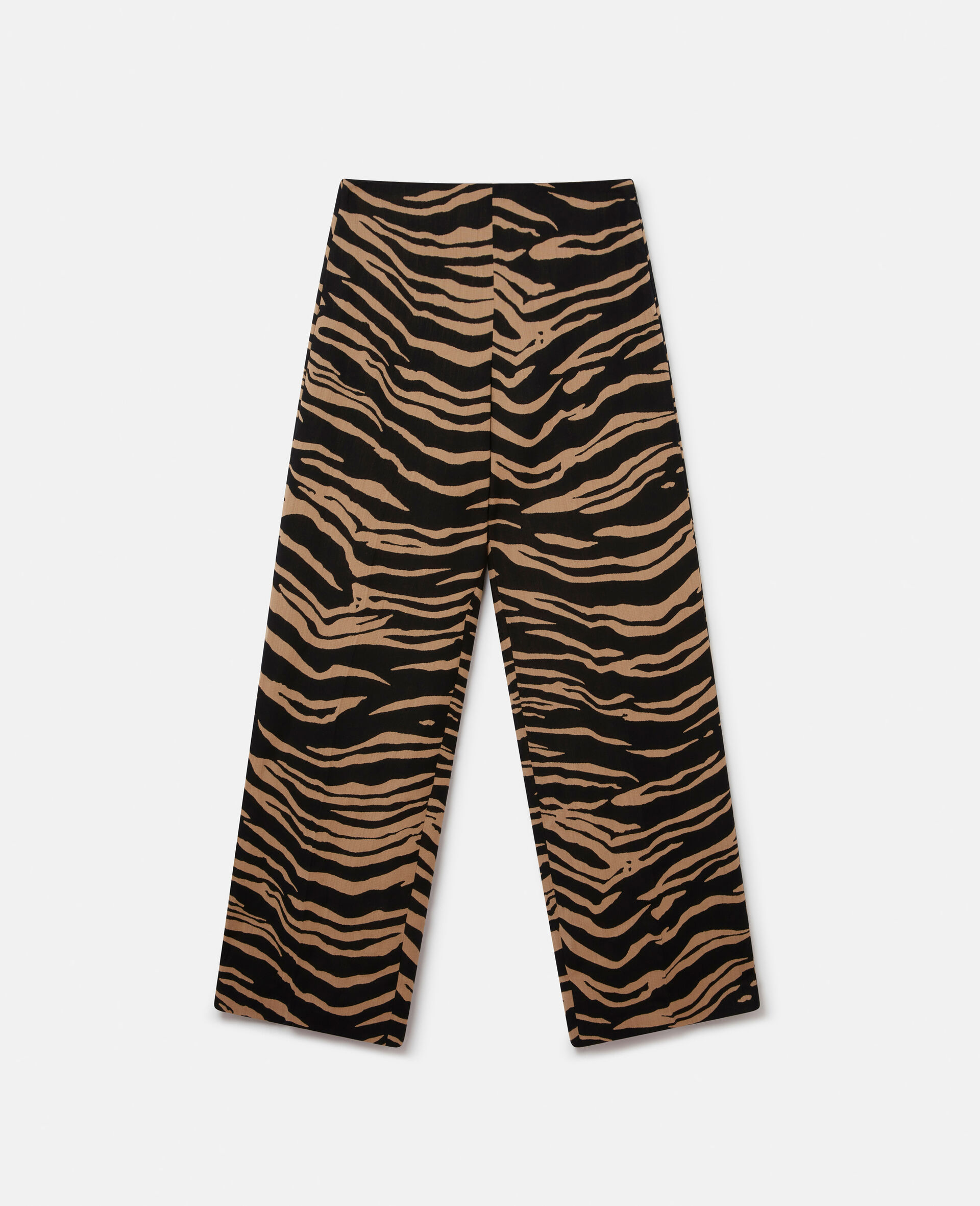 Tiger Print Tailored Straight Leg Trousers-Beige-large image number 0