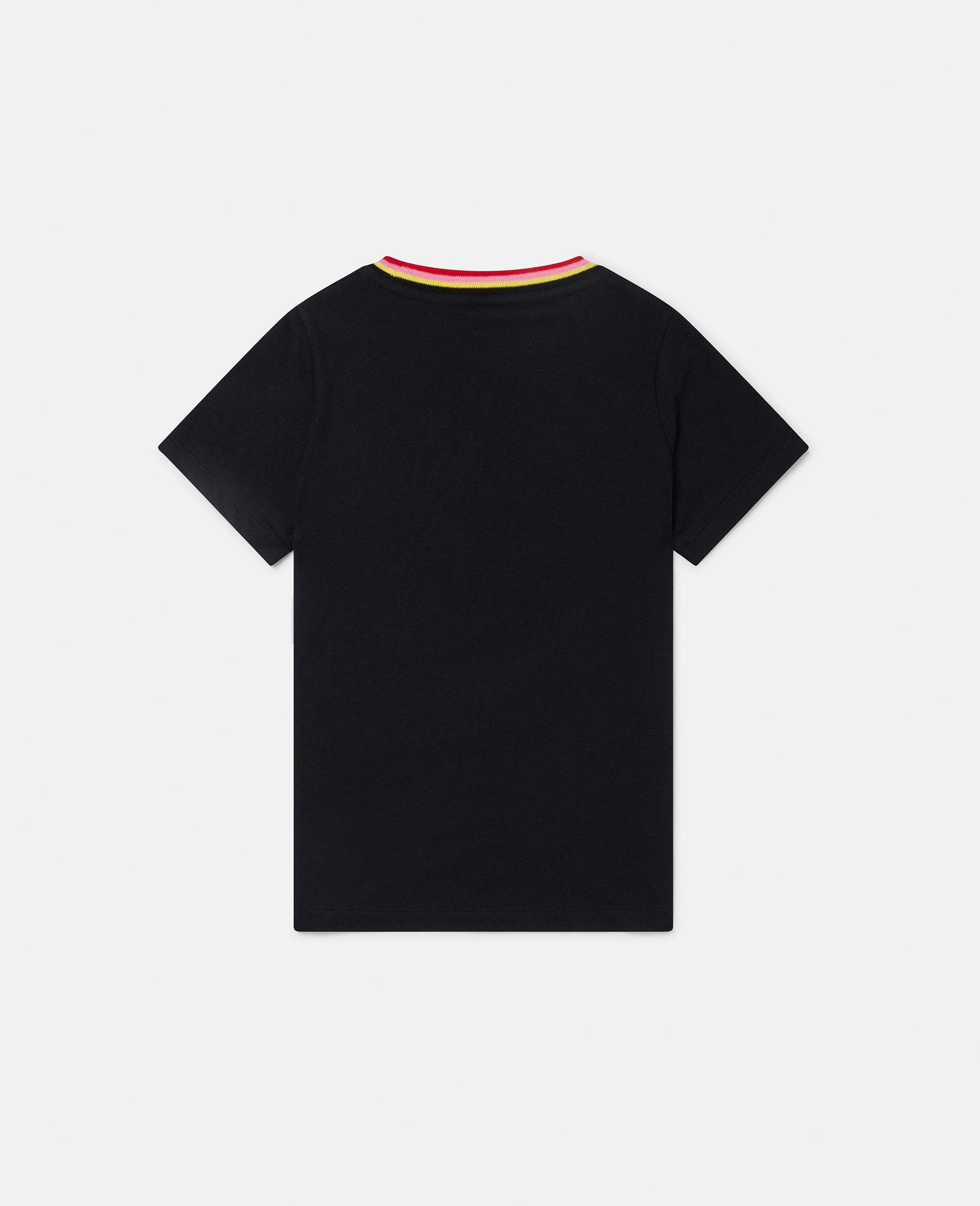 Striped Collar Stella Print Cotton T‐Shirt-Black-large image number 2