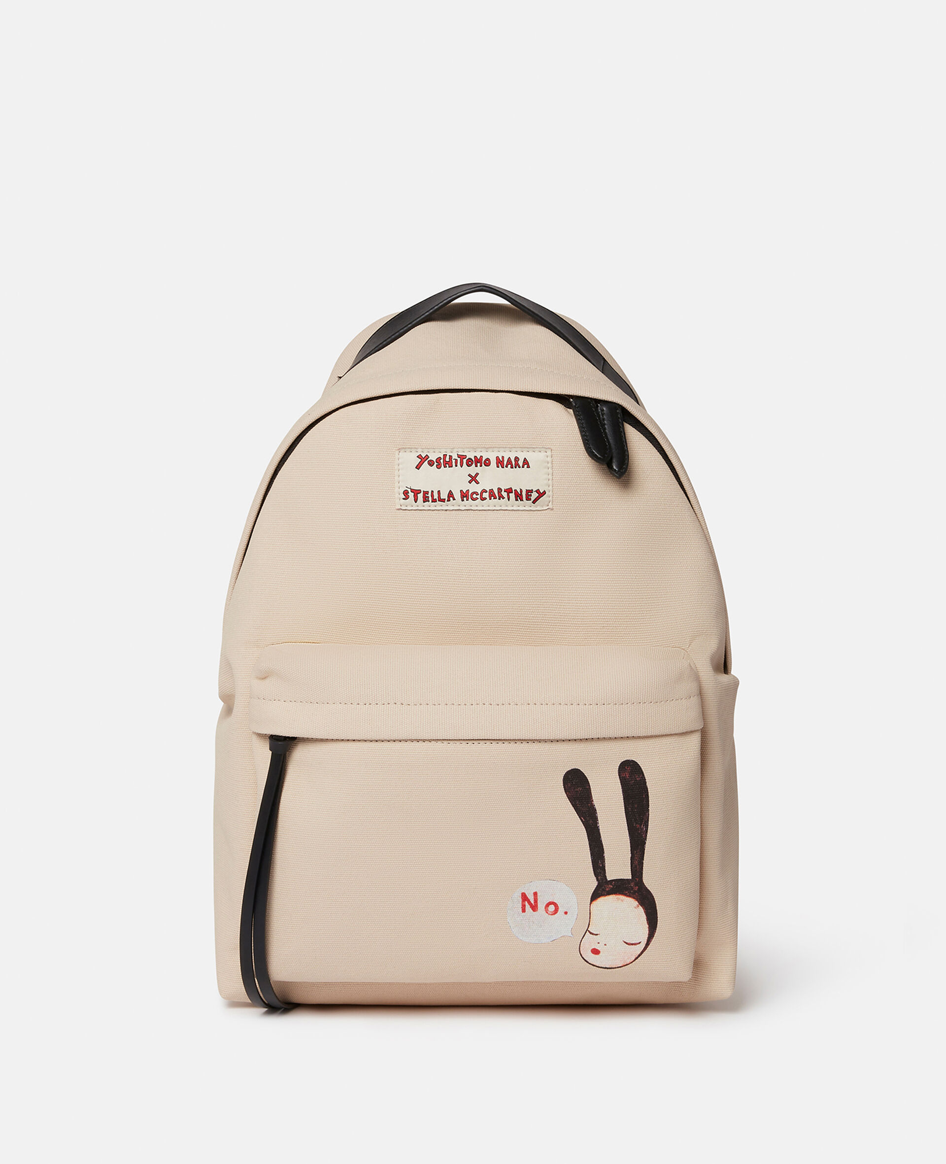 Little Black Bunny Print Backpack-Beige-large image number 0