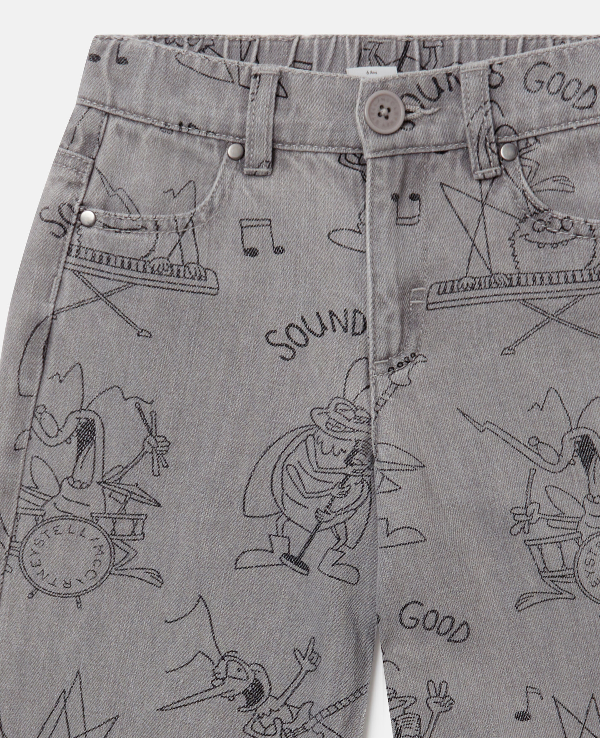 Bug Band Print Denim Jeans-Grey-medium