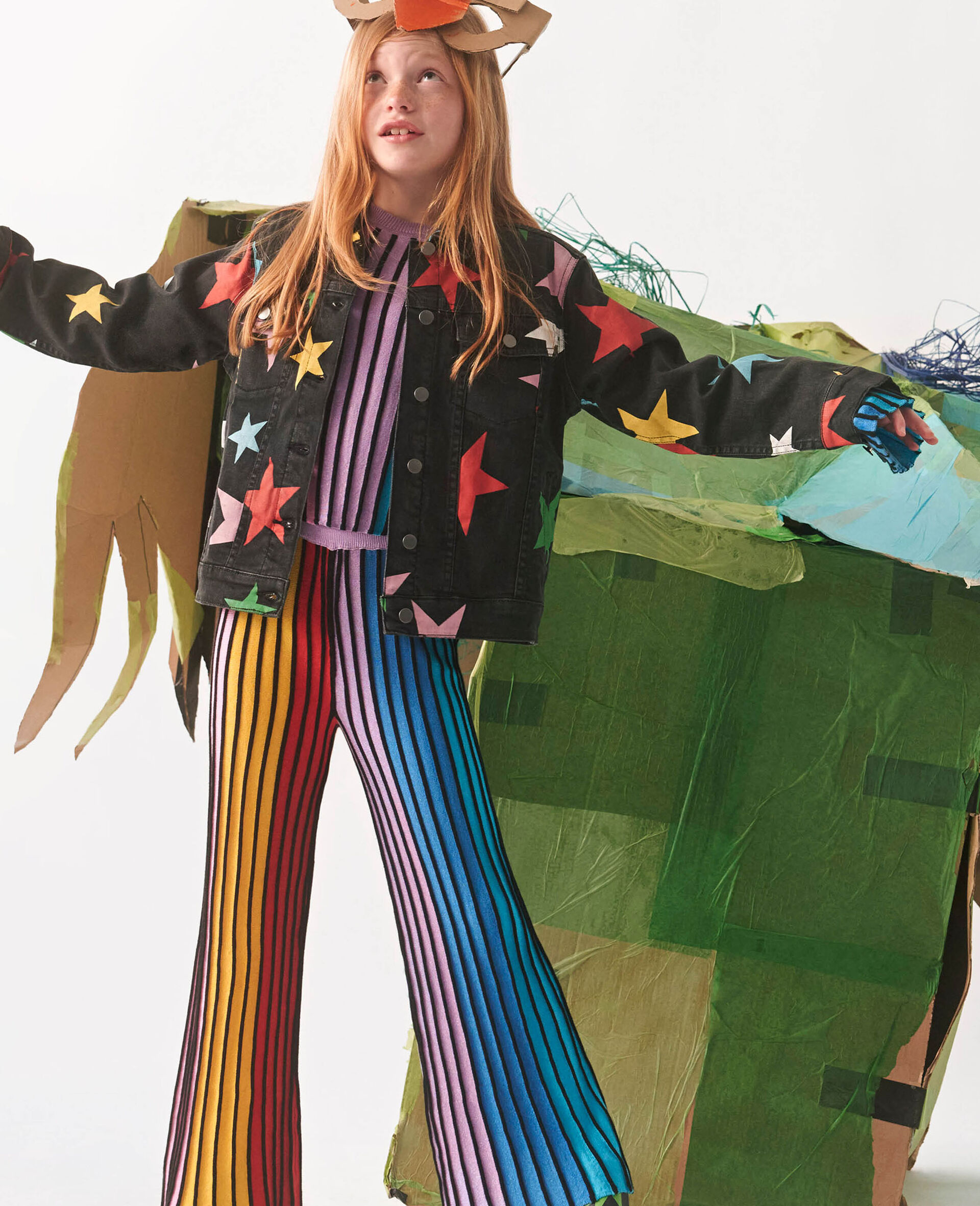 Rainbow Striped Flared Trousers -Multicolour-model