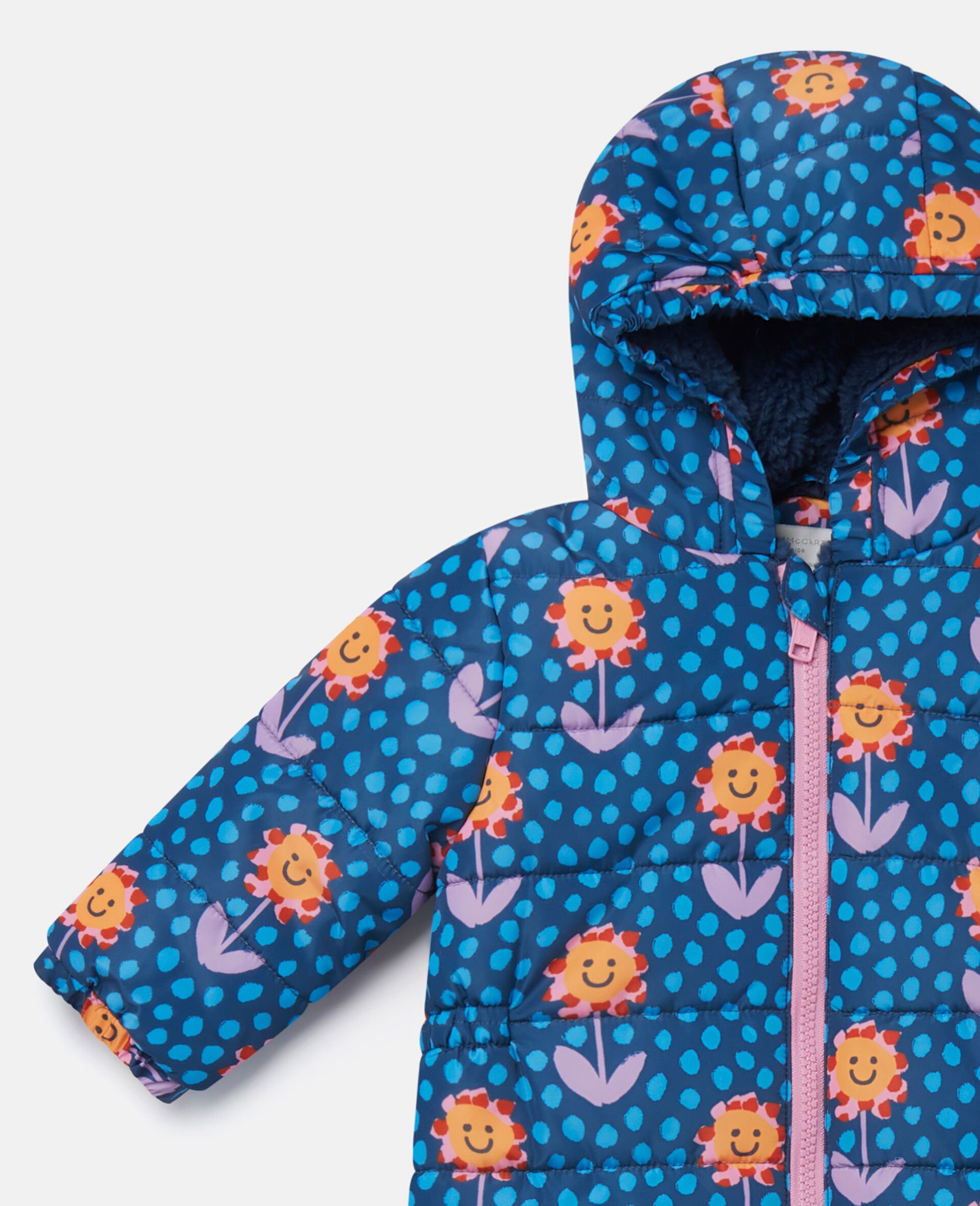Smiling Flower Print Pramsuit-Blue-large Smiling Flower Print Pramsuit-Blue-large image number 1