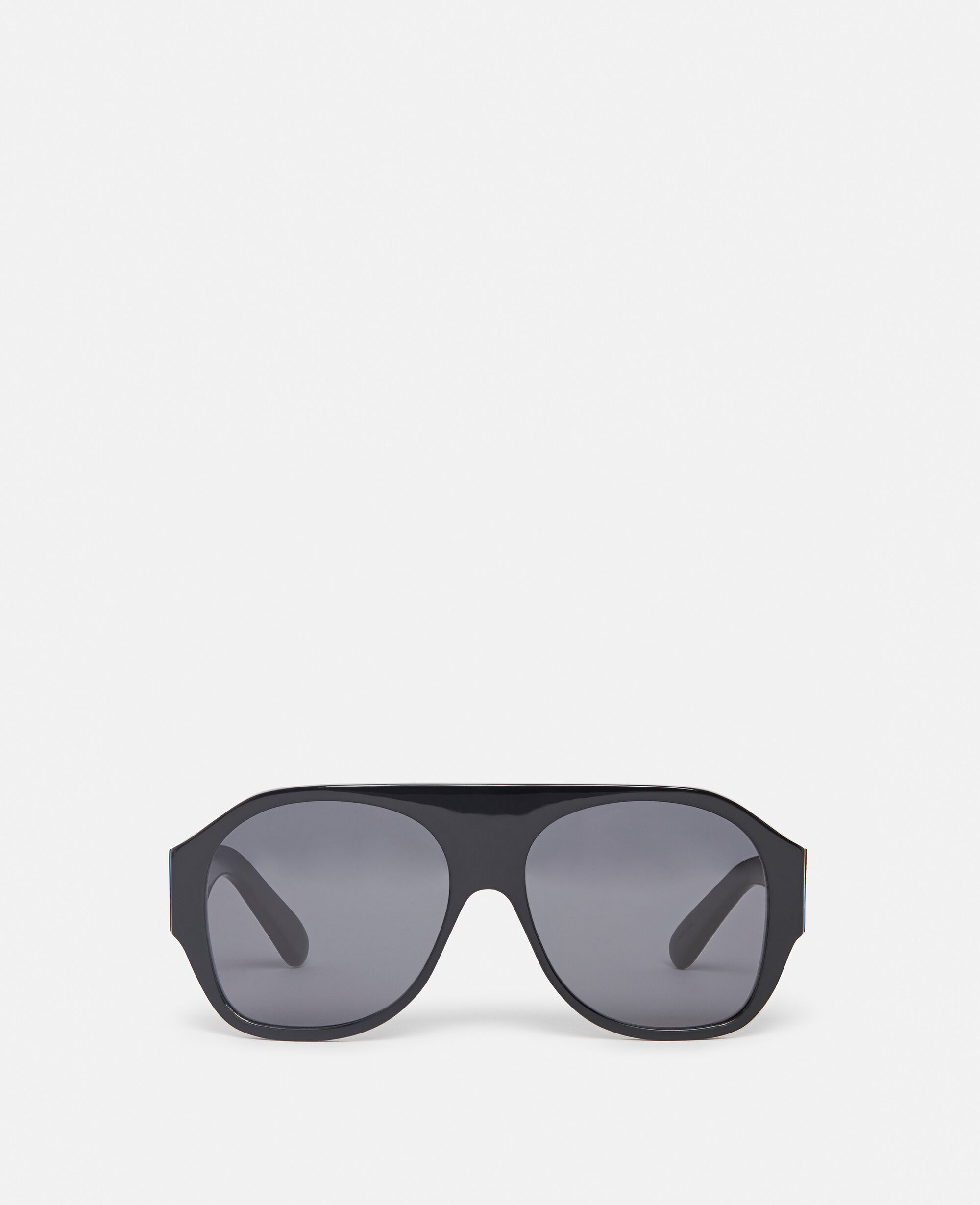 Women Shiny Black Logo Chunky Aviator Sunglasses Stella McCartney CH