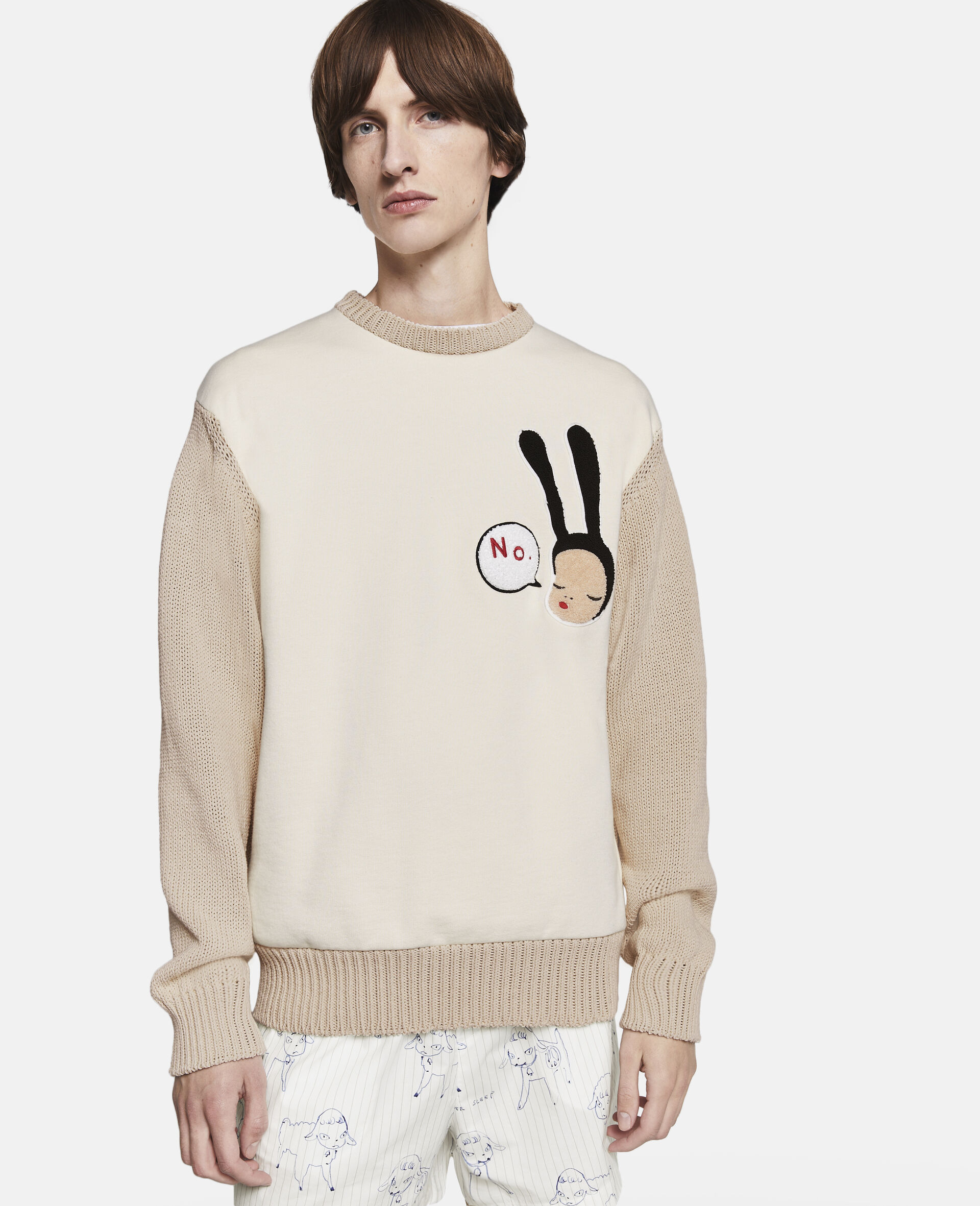 Maglione in cotone con ricamo Little Black Bunny-Beige-large image number 2