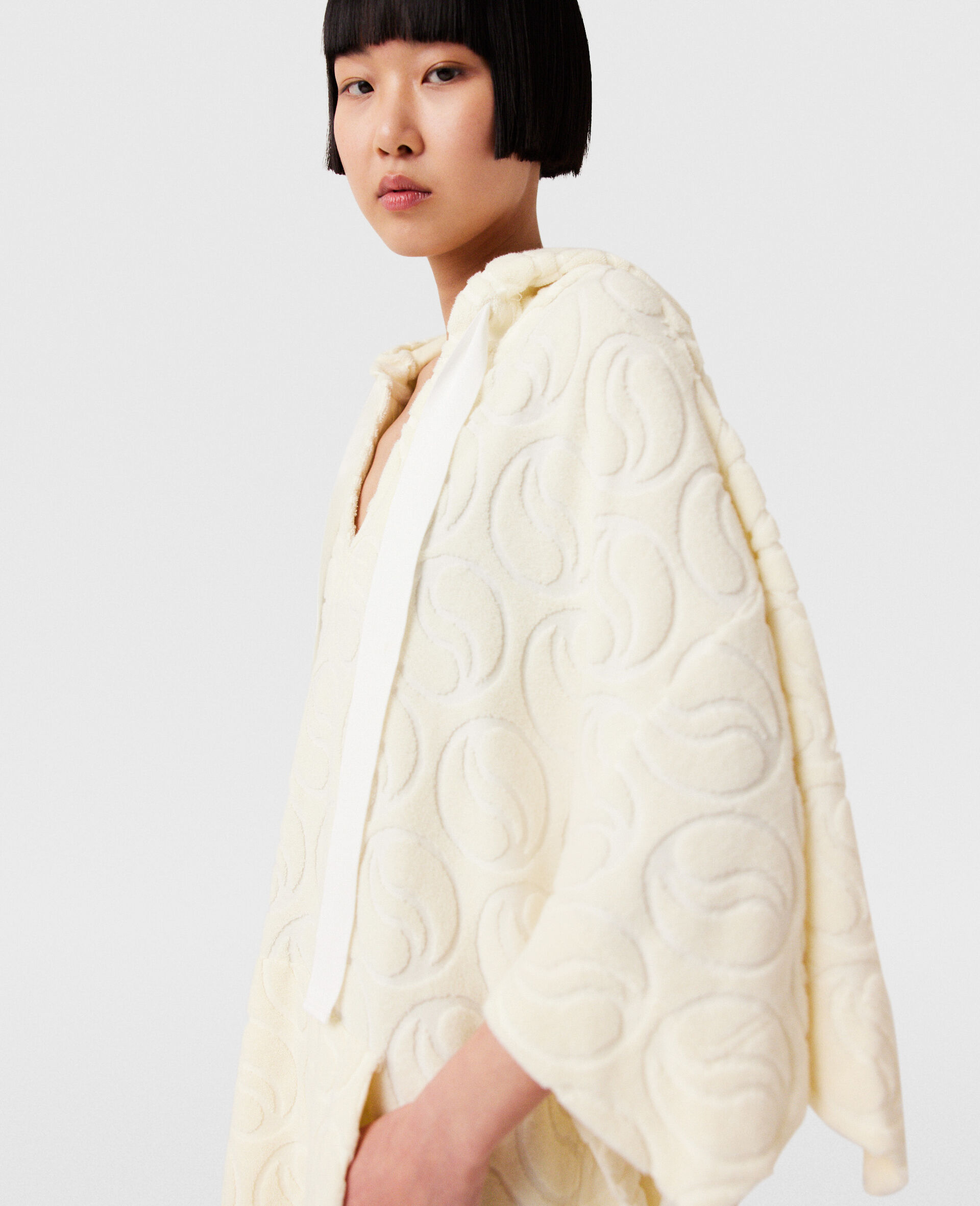 Towelling Hooded Mini Dress-Beige-large image number 3