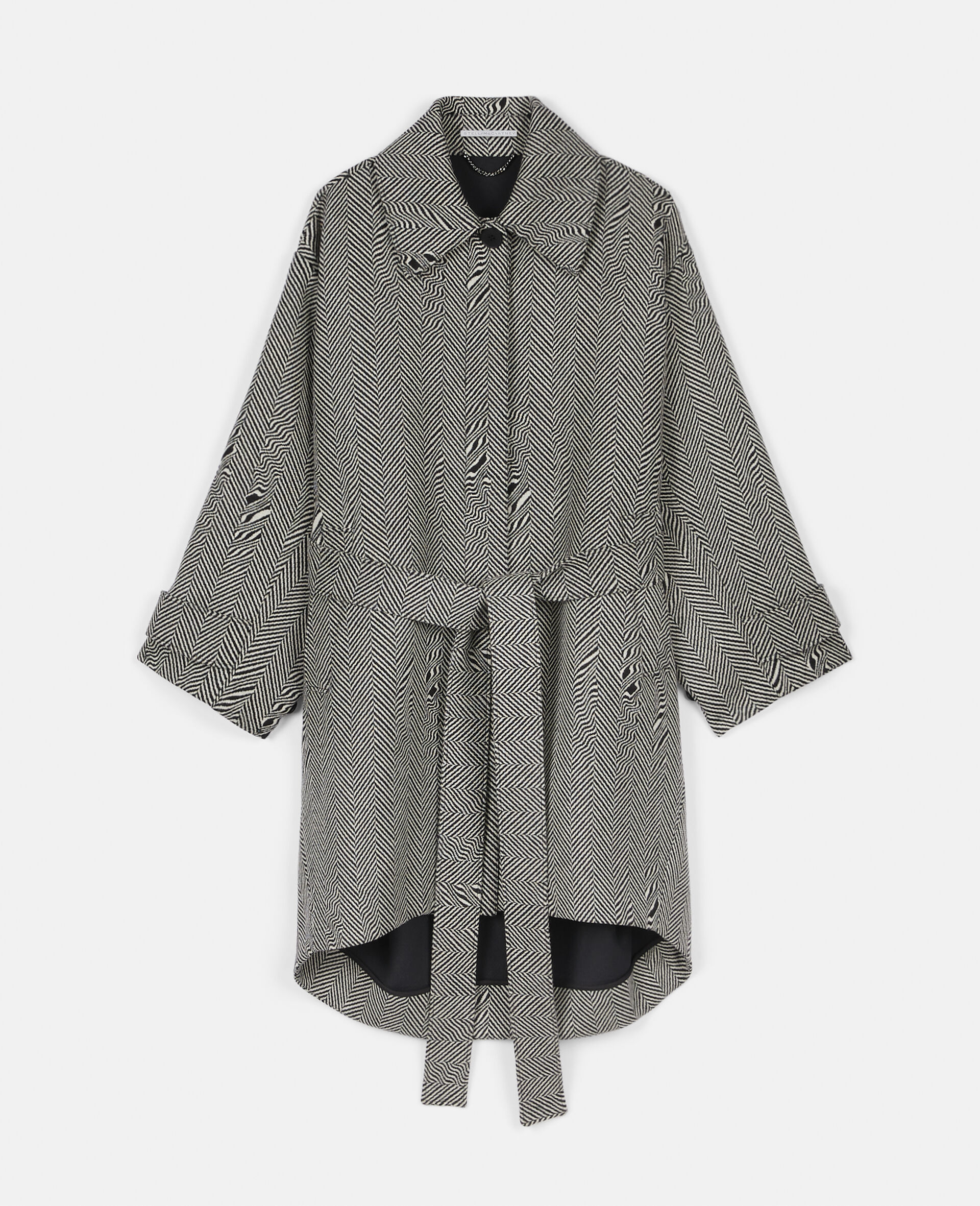 Manteau en laine a chevrons effet glitch-Noir-large image number 0
