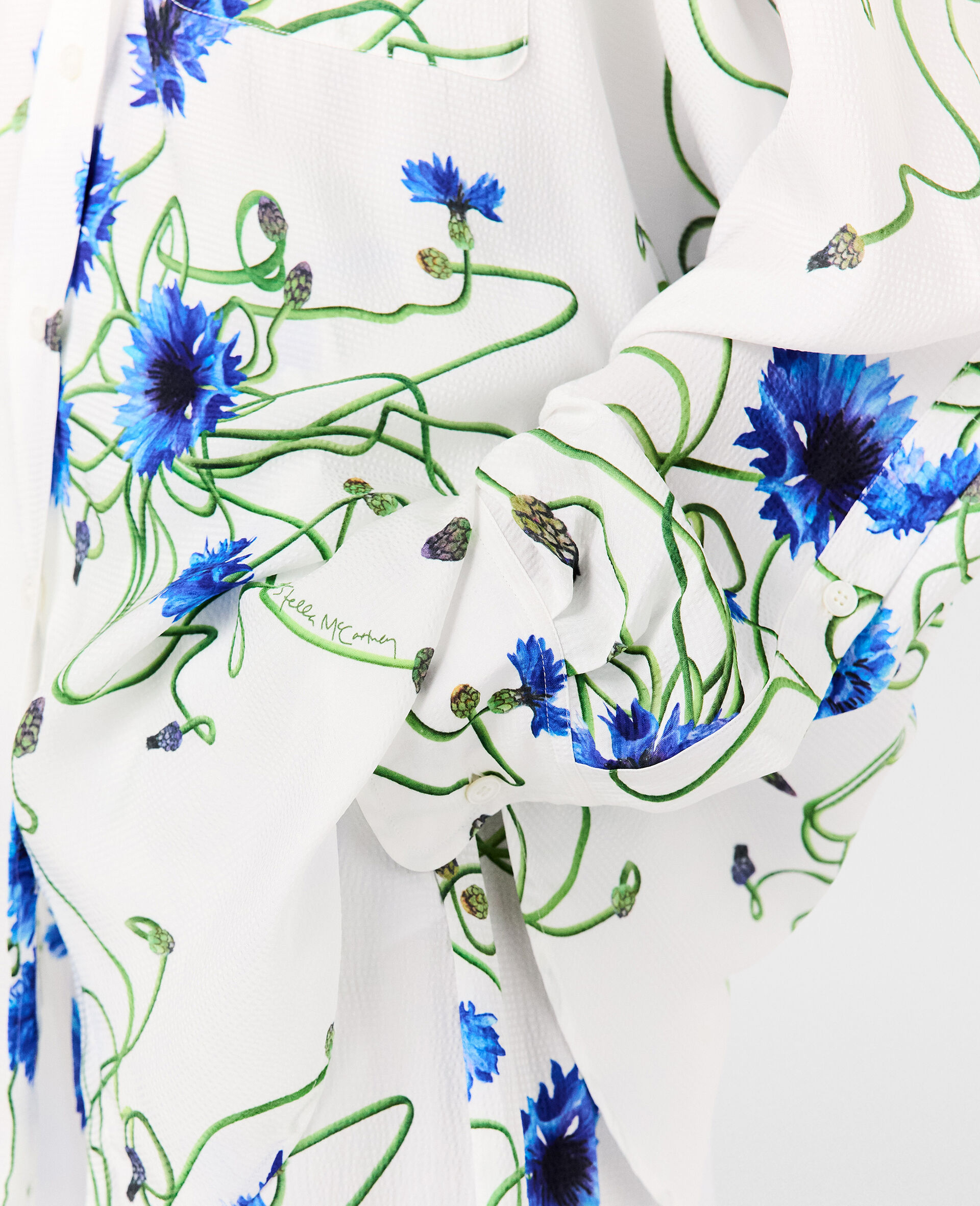 Floral Print Hammered Overshirt-White-large image number 5
