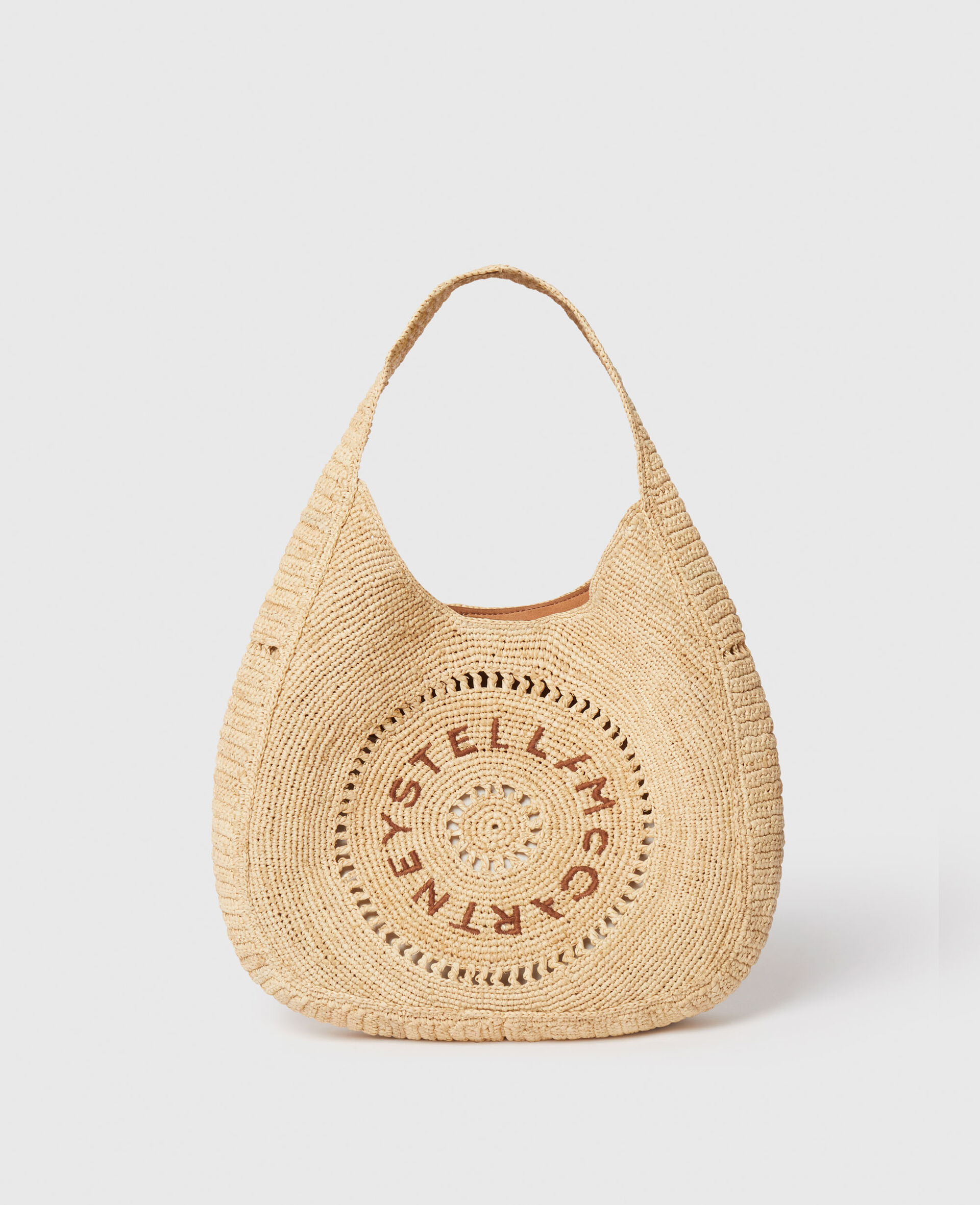 Logo Raffia Slouchy Medium Tote Bag-Beige-medium