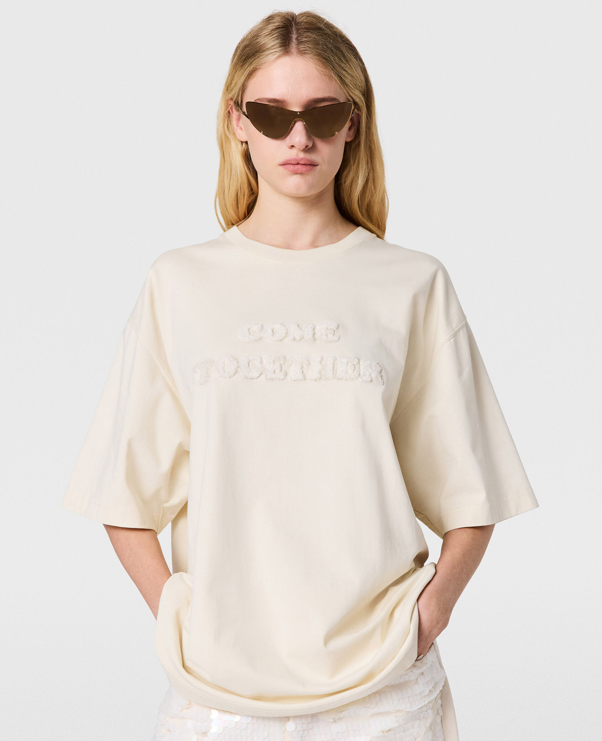 Come Together Slogan T-Shirt-Cream-medium